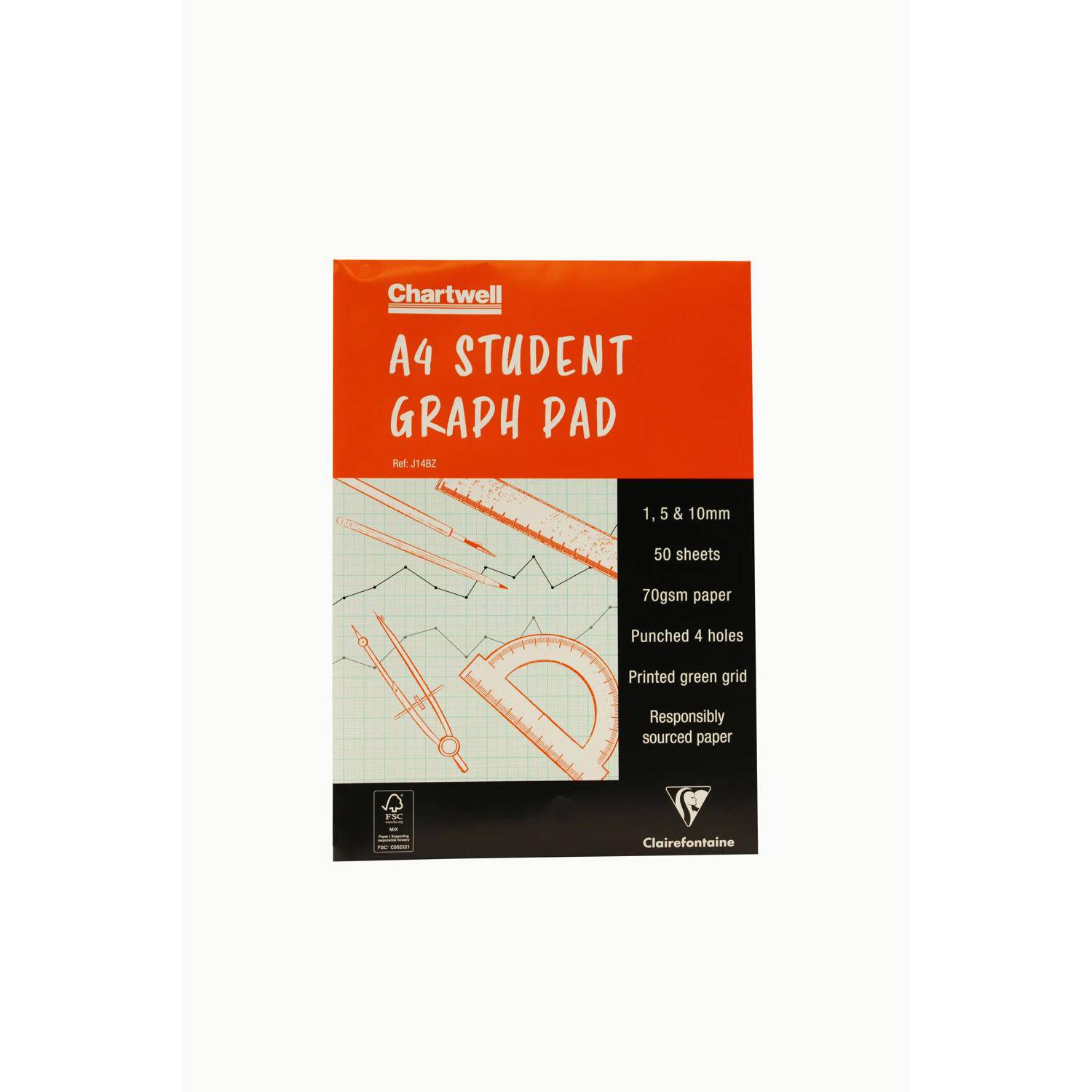 Clairefontaine 10x Chartwell Block geleimt, 50 Blatt A4 70g 1,5 & 10mm - J14BZ