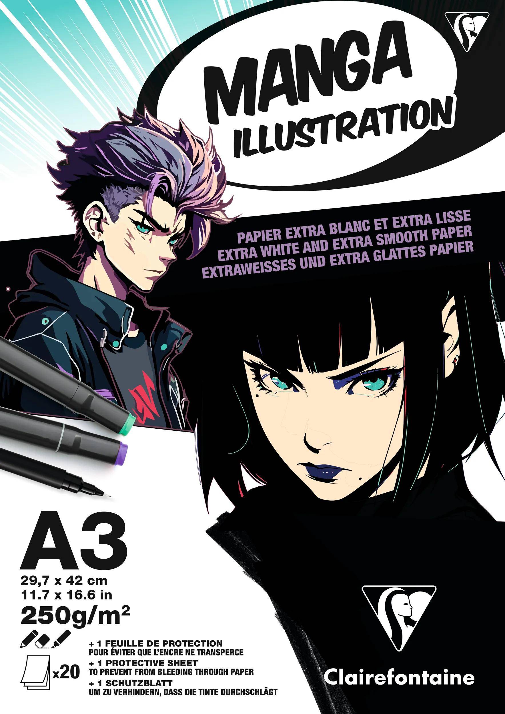 Clairefontaine 4x Manga Illustration, Block A3, 20 Bl 250g, extraweiß 976164C