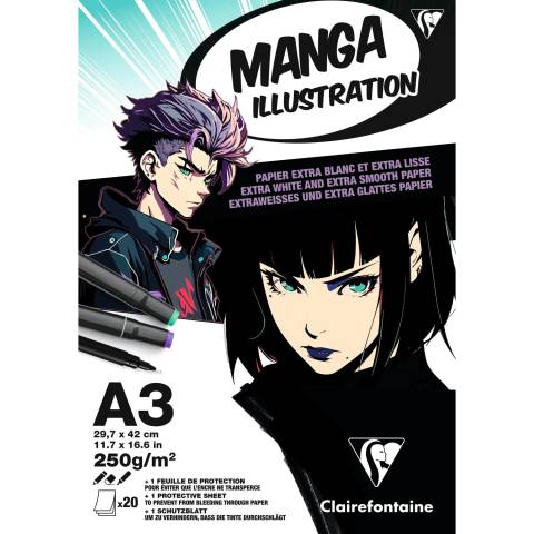 Clairefontaine 4x Manga Illustration, Block A3, 20 Bl 250g, extraweiß 976164C