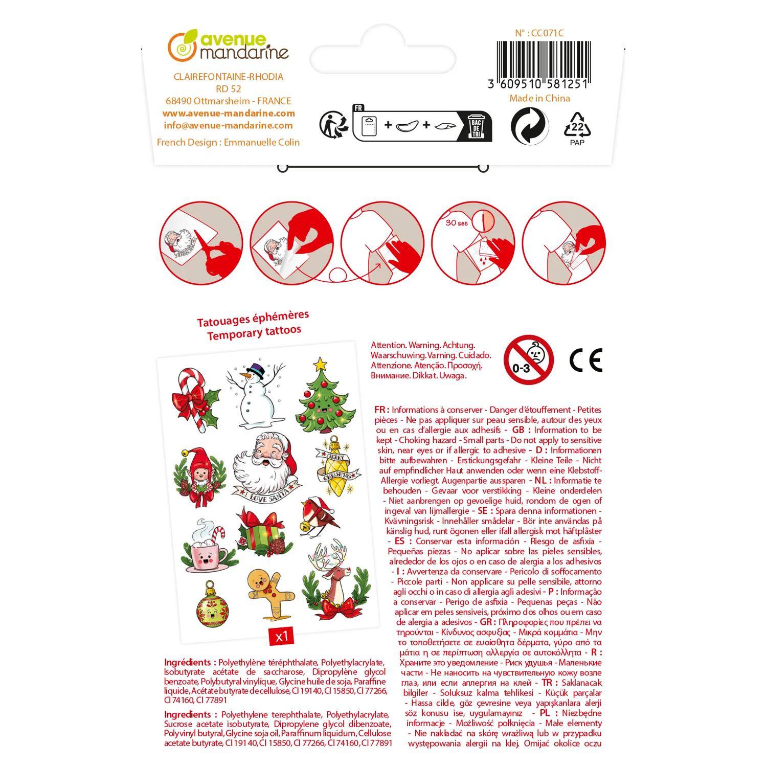 Avenue Mandarine 10x Tattoo'Mania, Weihnachten - Mehrfarbig CC071C
