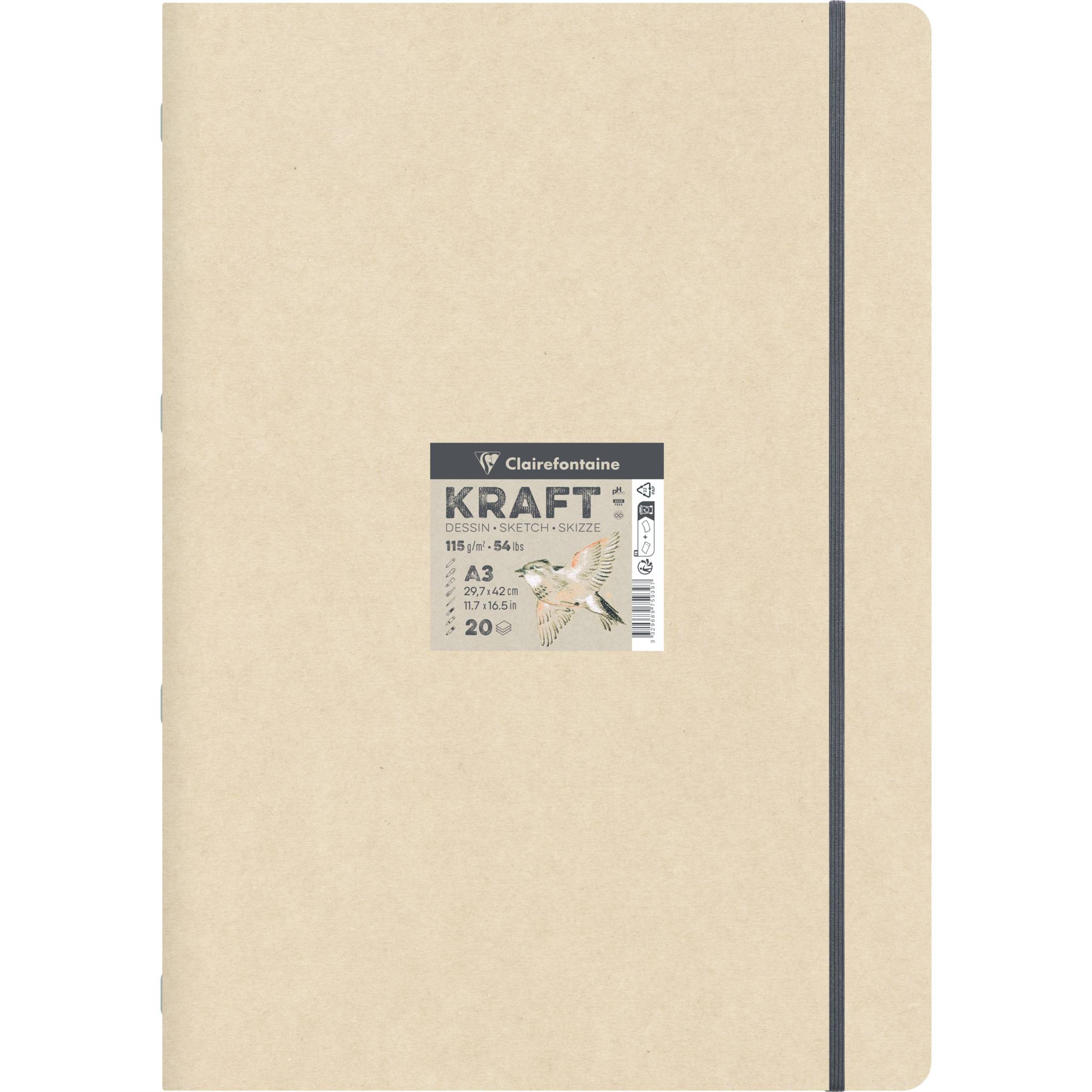 Clairefontaine 5x Kraft Skizzenheft A3, 20 Blatt 115g 975939C