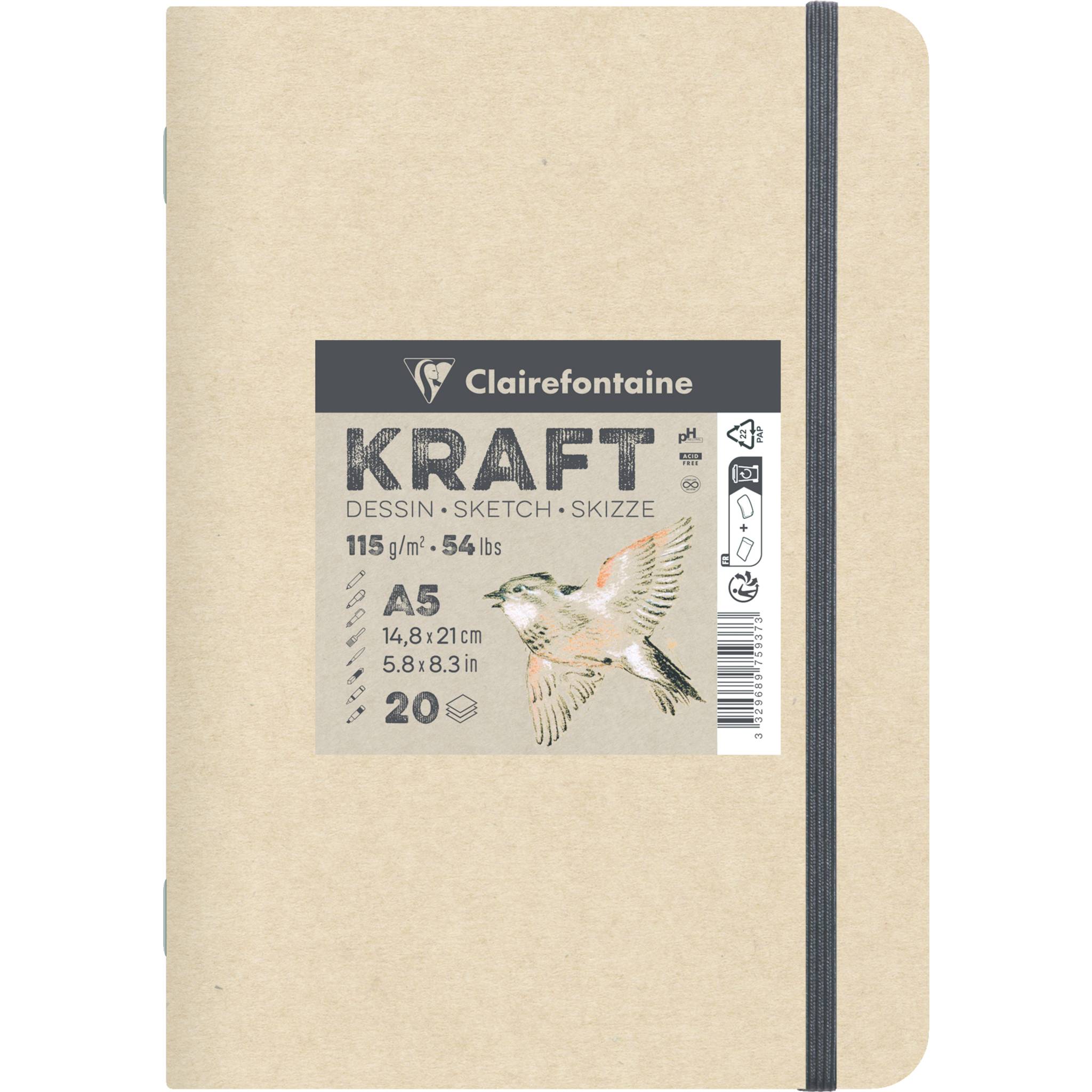 Clairefontaine 10x Kraft Skizzenheft A5, 20 Blatt 115g 975937C