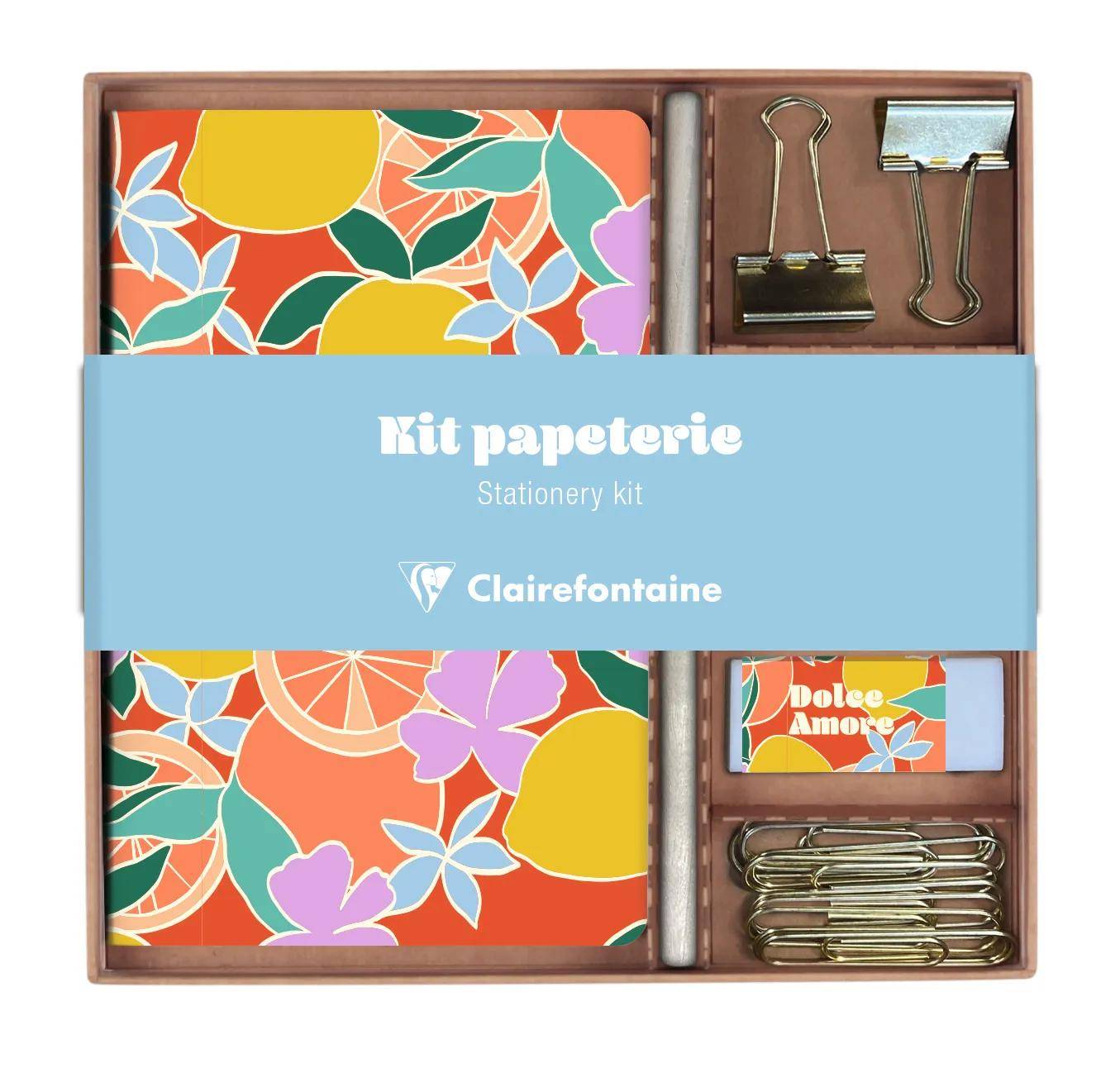 Clairefontaine 3x Set Notizbuch Bleistift Büroklammern und Radiergummi 116283C