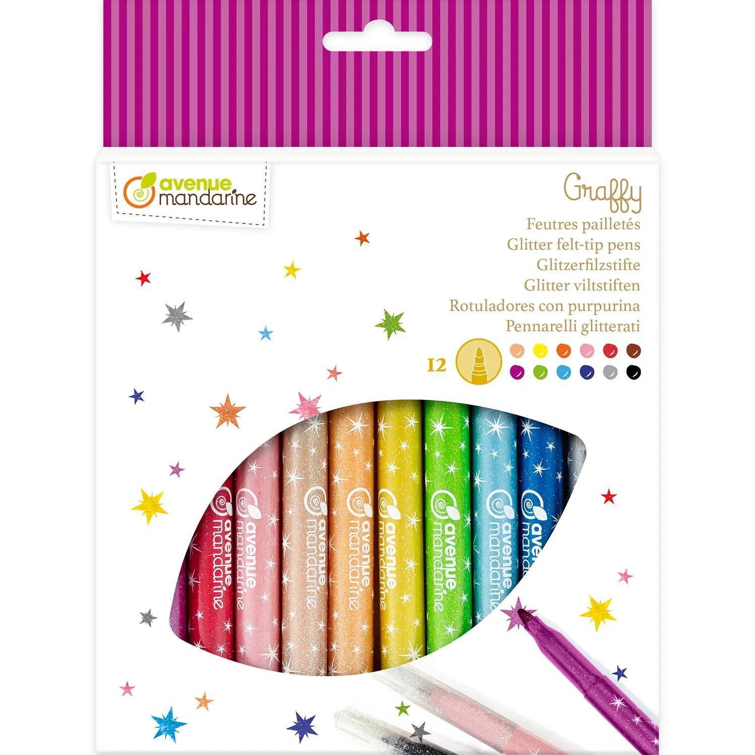 Avenue Mandarine 10x Packung mit 12 Glitzerstiften, 14x1,6x18,5 cm CC068C