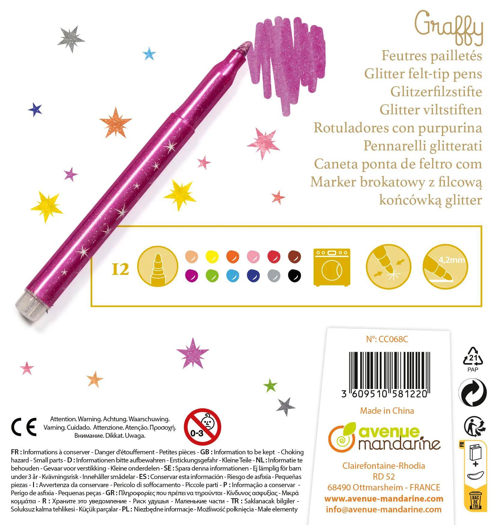 Avenue Mandarine 10x Packung mit 12 Glitzerstiften, 14x1,6x18,5 cm CC068C