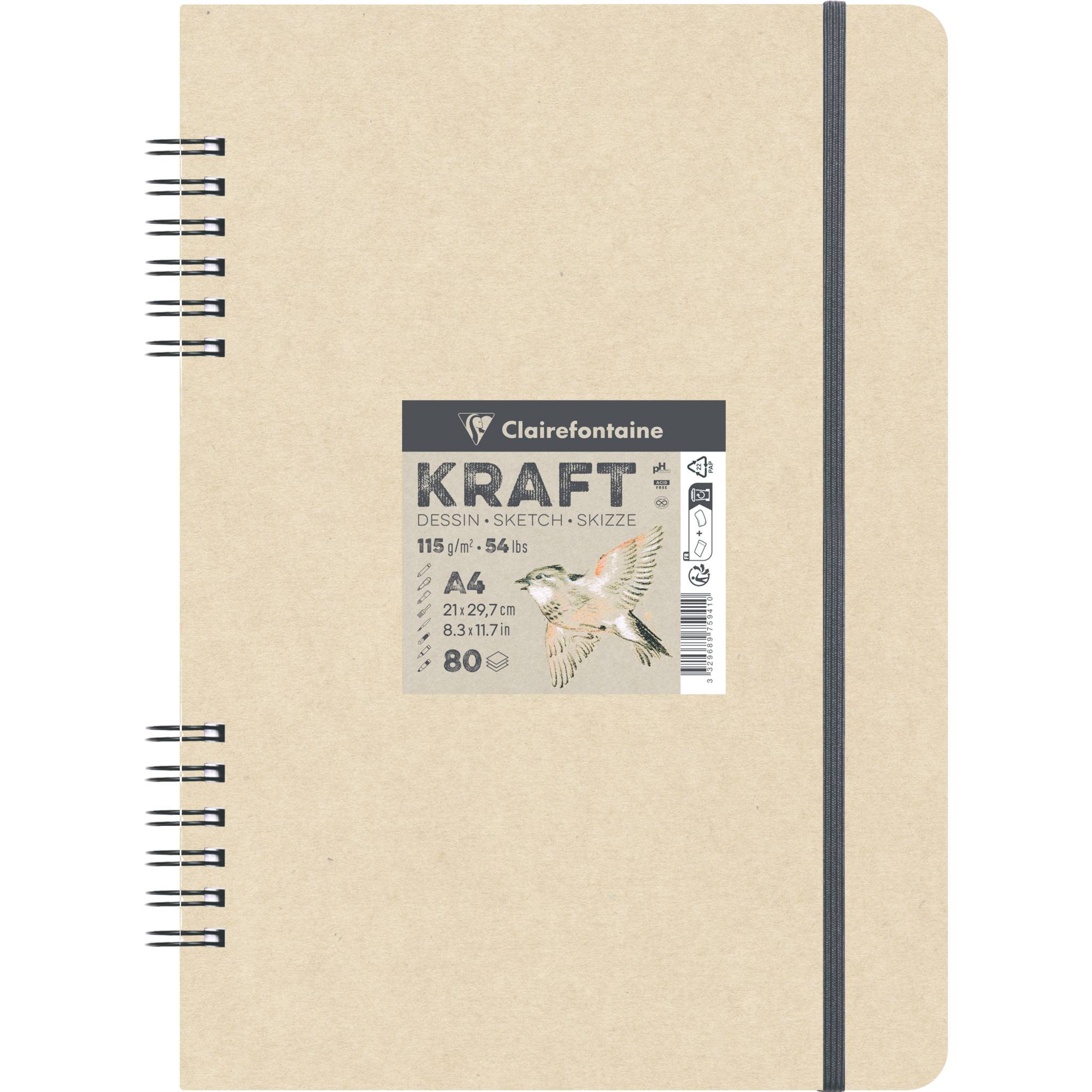 Clairefontaine 5x Kraft Skizzenbuch A4 mit Doppelspirale, 80 Blatt 115g 975941C