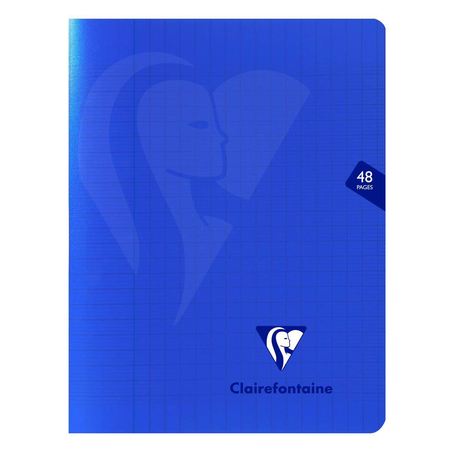 Blauer Clairefontaine-Notizbucheinband mit einer feinen abstrakten Profilillustration, Logo unten und einem „48 Seiten