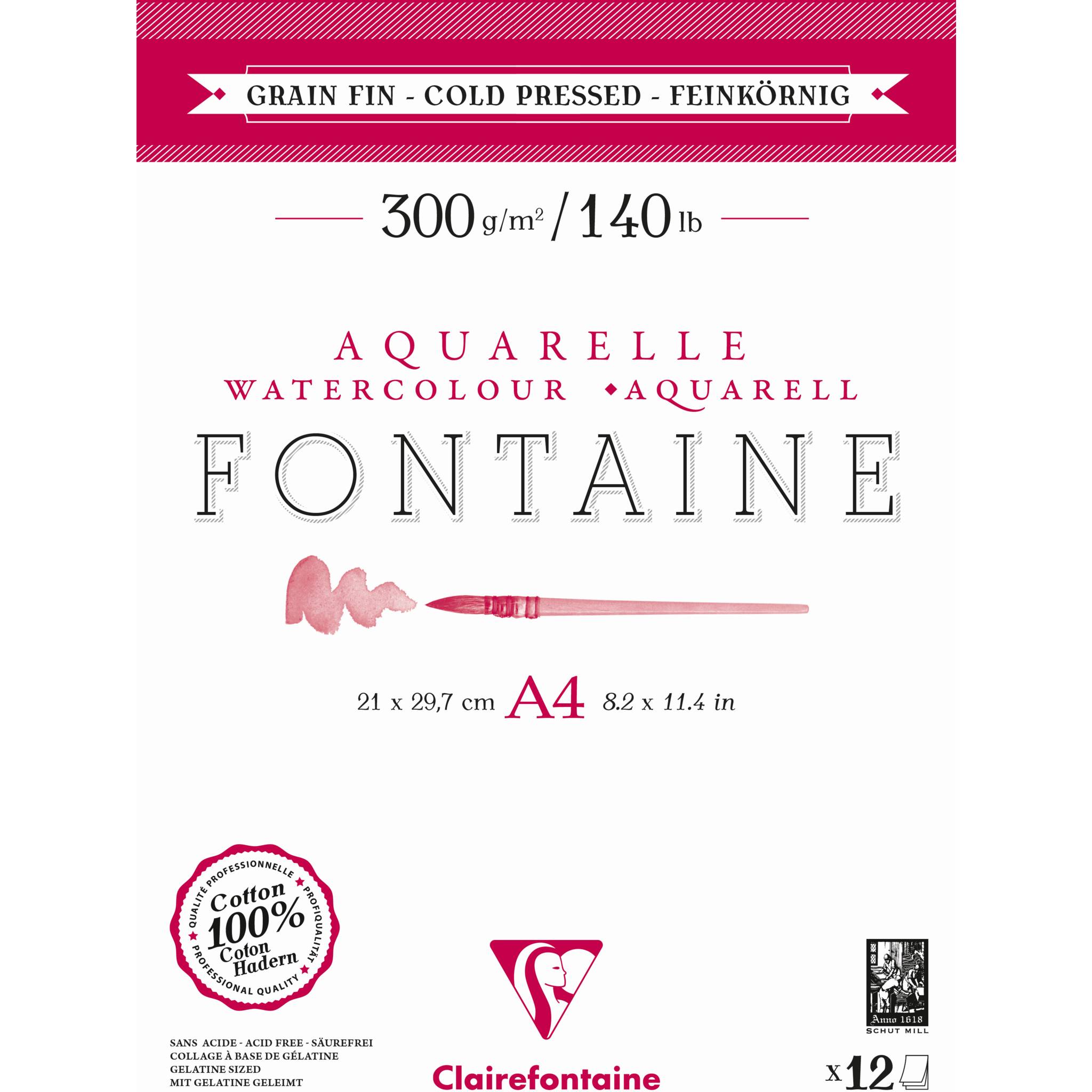 Clairefontaine 5x Aquarellblock 2-seitig geleimt, A4, 12 Blatt weiß 975947C