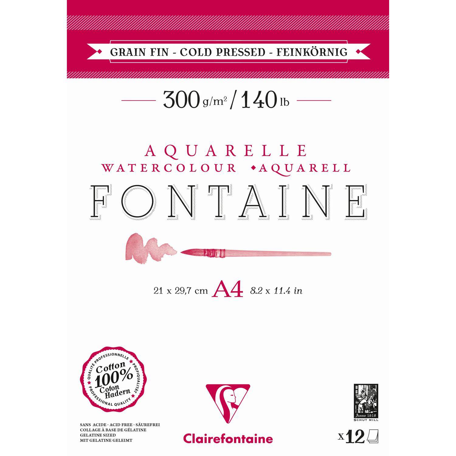 Clairefontaine 5x Aquarellblock 2-seitig geleimt, A4, 12 Blatt weiß 975947C