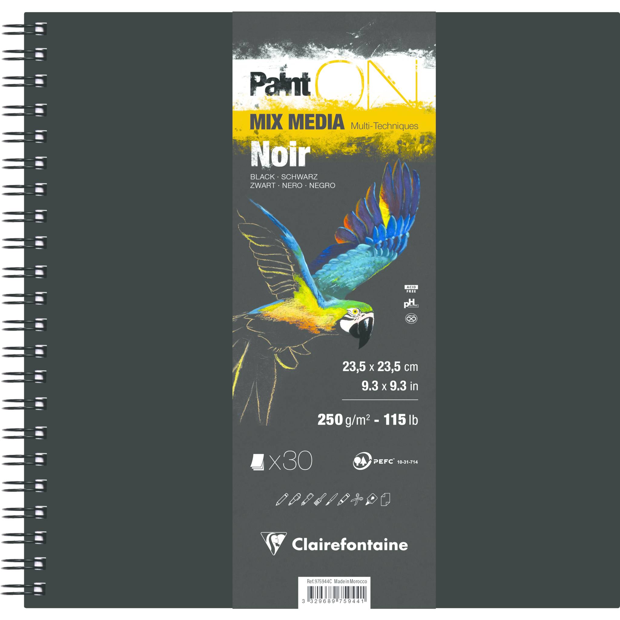 Clairefontaine 2x Schwarz Skizzenbuch 23,5x23,5cm 30 Blatt 975944C