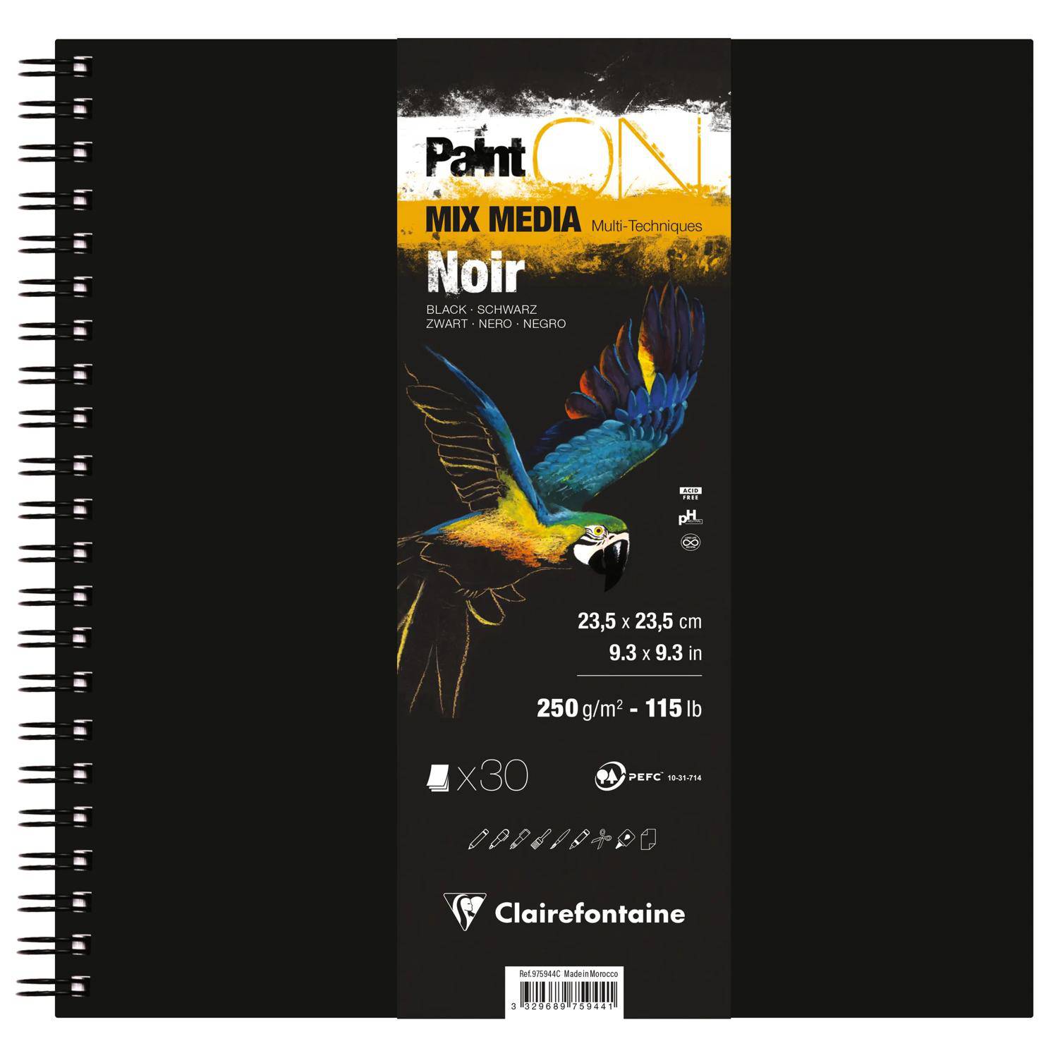 Clairefontaine 2x Schwarz Skizzenbuch 23,5x23,5cm 30 Blatt 975944C