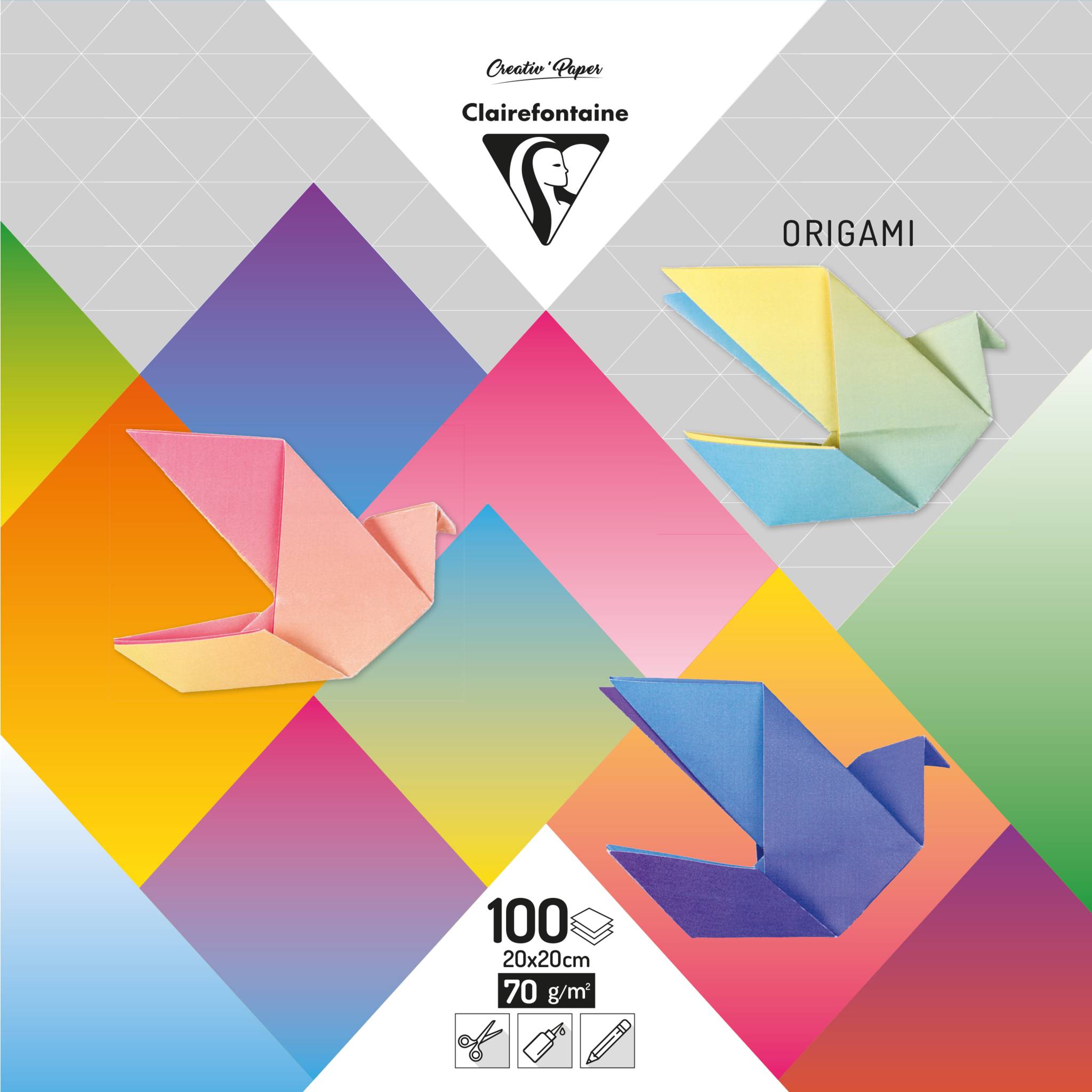 Clairefontaine 5x Origami, Pkg 100 Bl 70g/m2 im Format 20x20cm Mehrfarbig 95011C