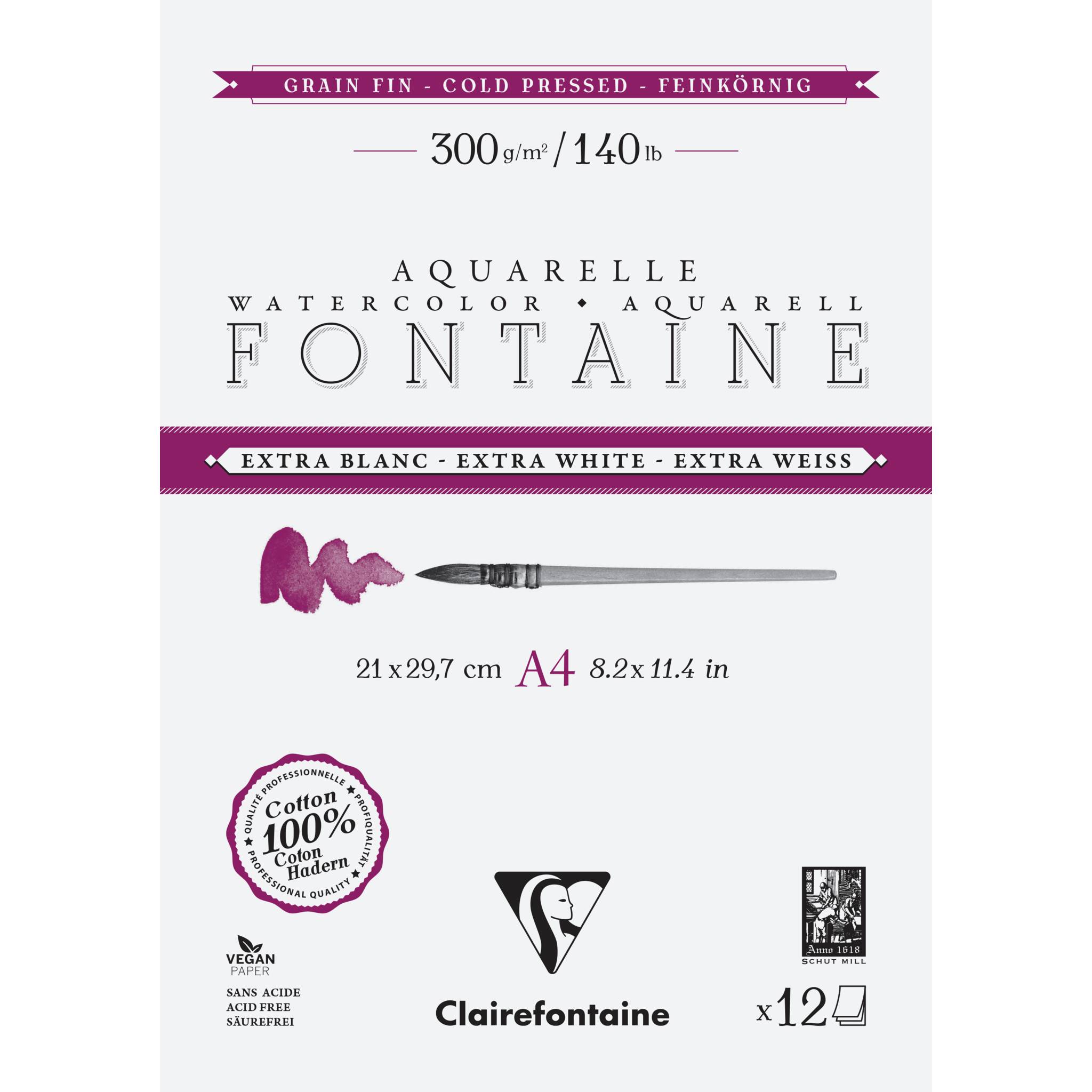 Clairefontaine 5x Aquarellpapier 12 Blatt 2-seitig geleimte Blöcke A4 976047C