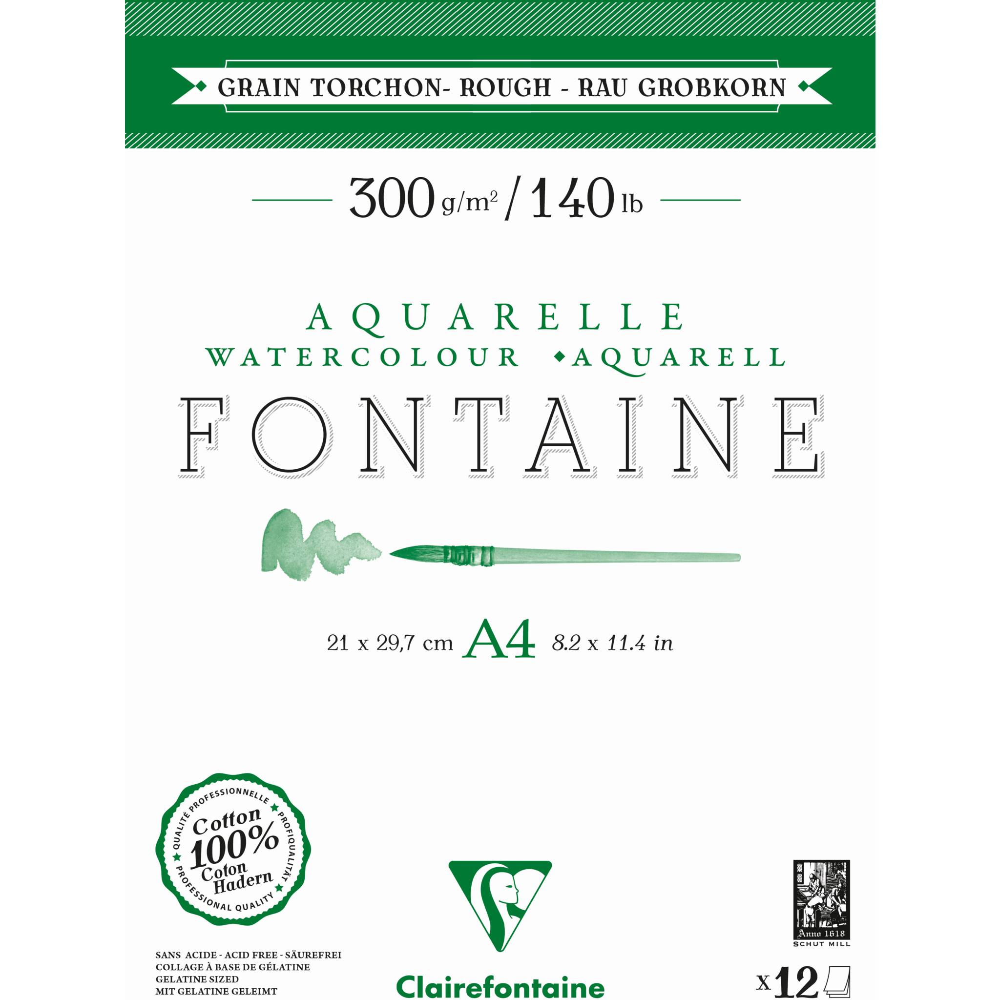 Clairefontaine 5x Aquarellblock 2-seitig geleimt A4 12 Blatt weiß 975949C