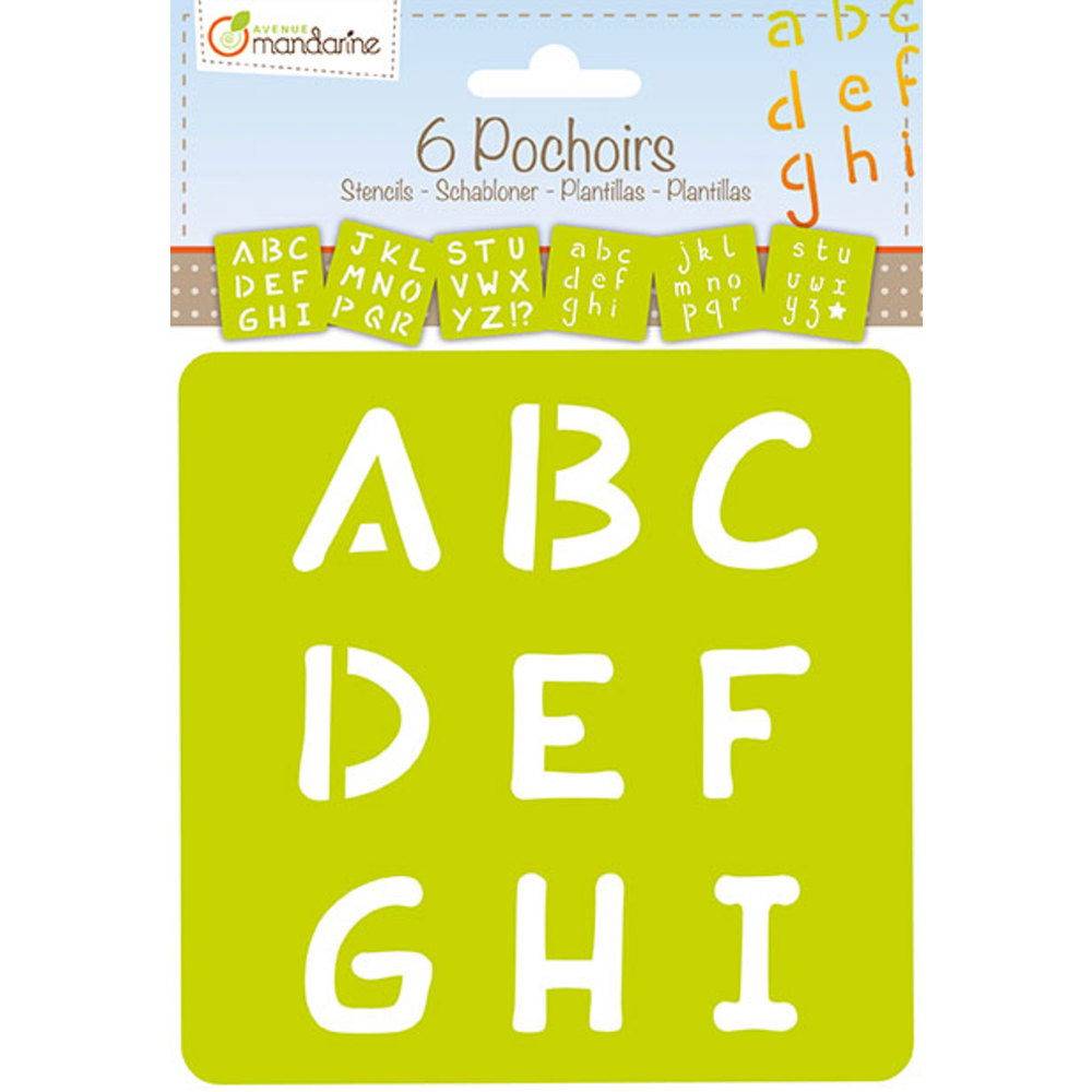 Avenue Mandarine 3x 6-teiliges Schablonenset für Kinder, Alphabet Orange 42450MD