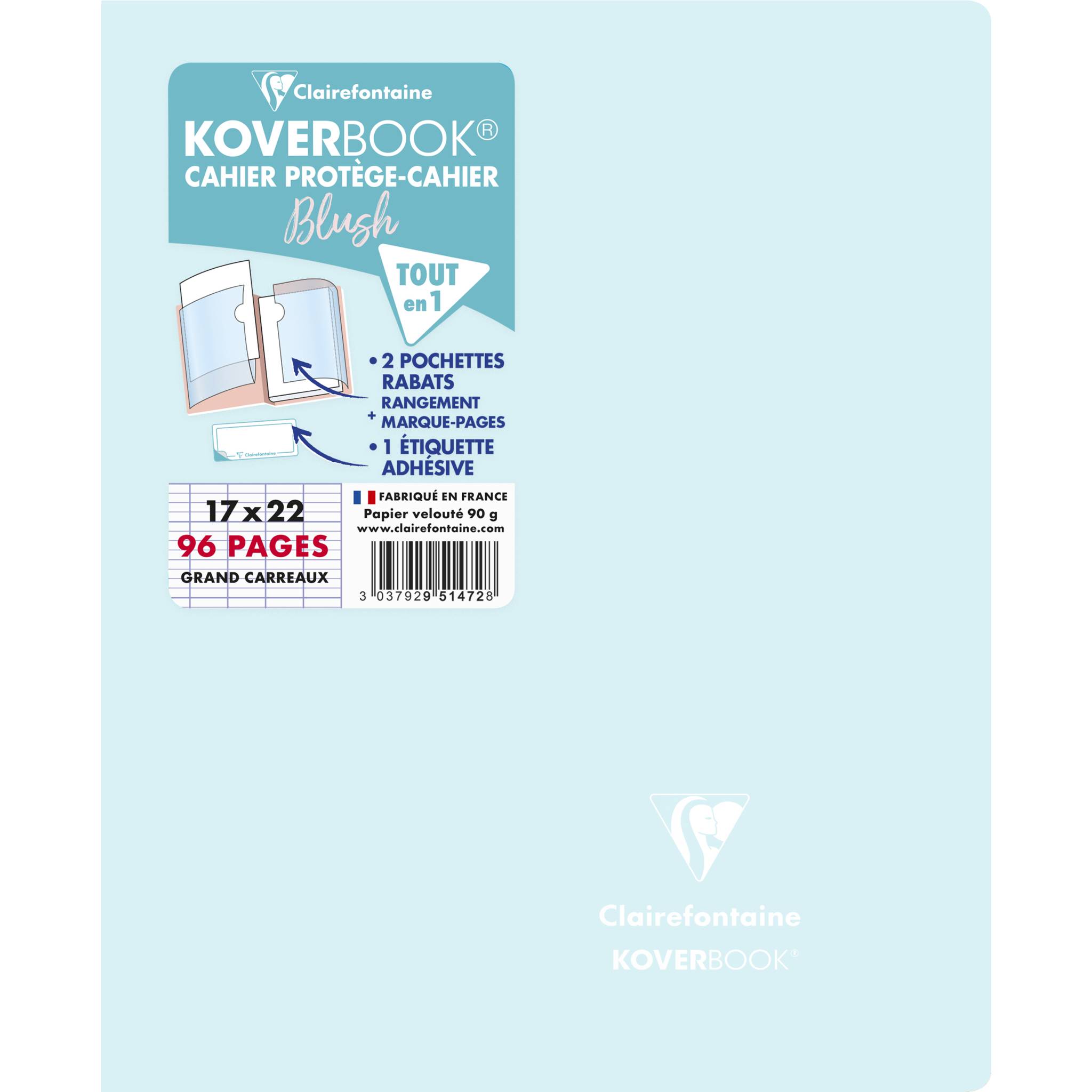 Clairefontaine 10x Koverbook Heft 17x22cm, 48 Blatt 90g, Eisblau/Koralle 951472C