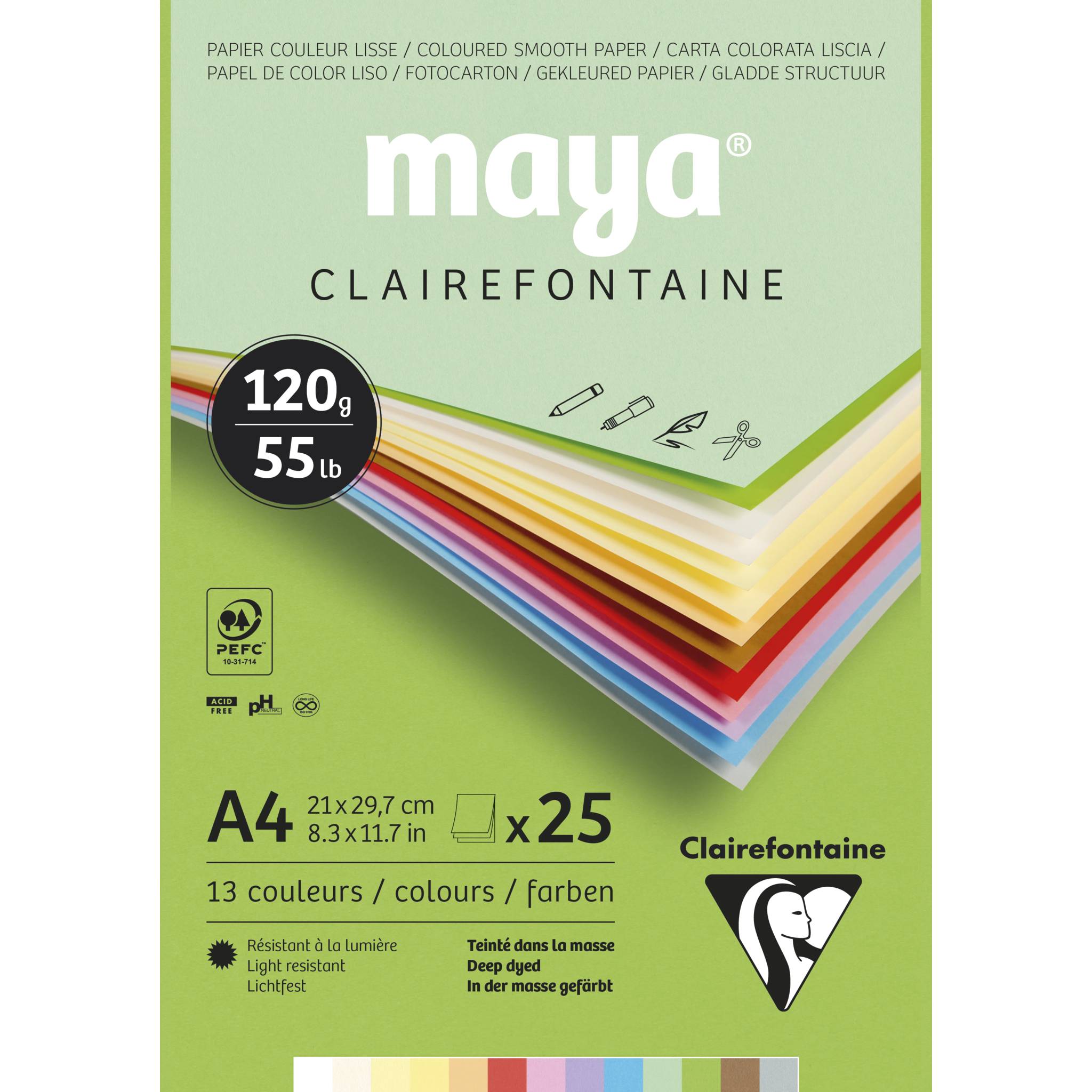 Clairefontaine 5x Block Maya 25 Blatt A4 120g Sortierung Pastell 975332C