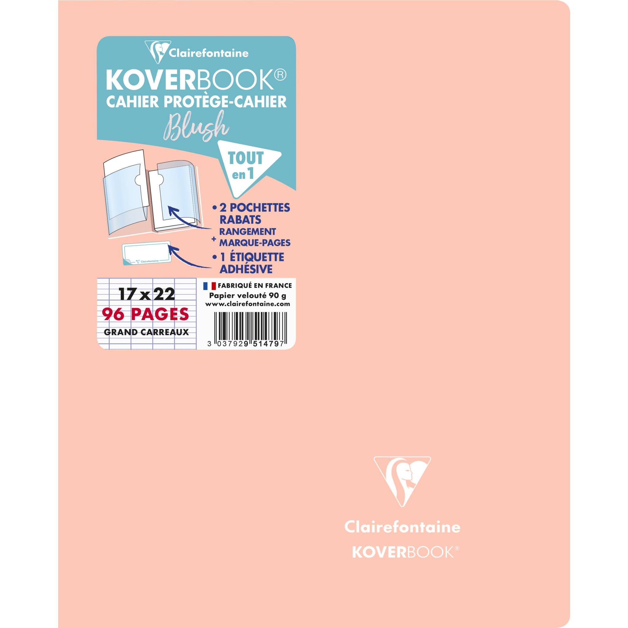 Clairefontaine 10x Koverbook Heft 17x22cm, 48 Blatt 90g, Koralle/eisblau 951479C