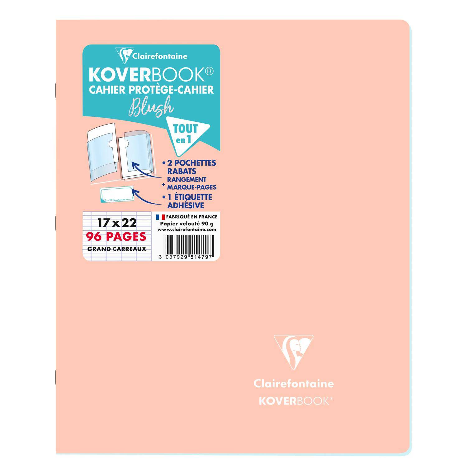 Pfirsich Clairefontaine KOVERBOOK Notizbuch-Einband mit Etikett mit der Aufschrift 