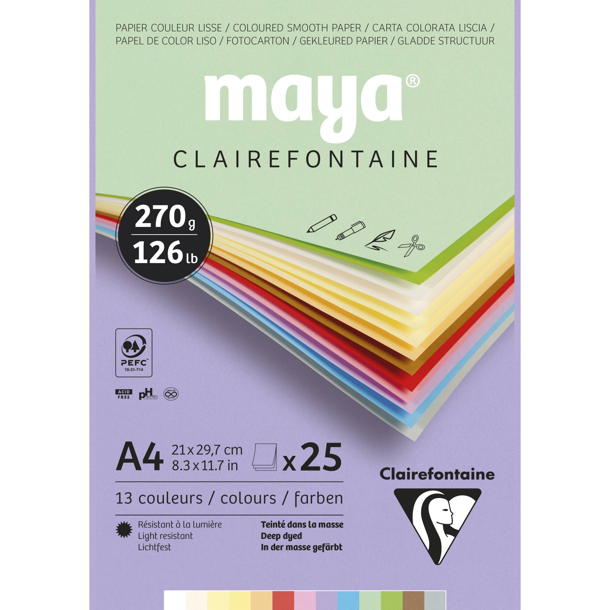 Clairefontaine 5x Block Maya 25 Blatt A4 270g Sortierung Pastell 975336C