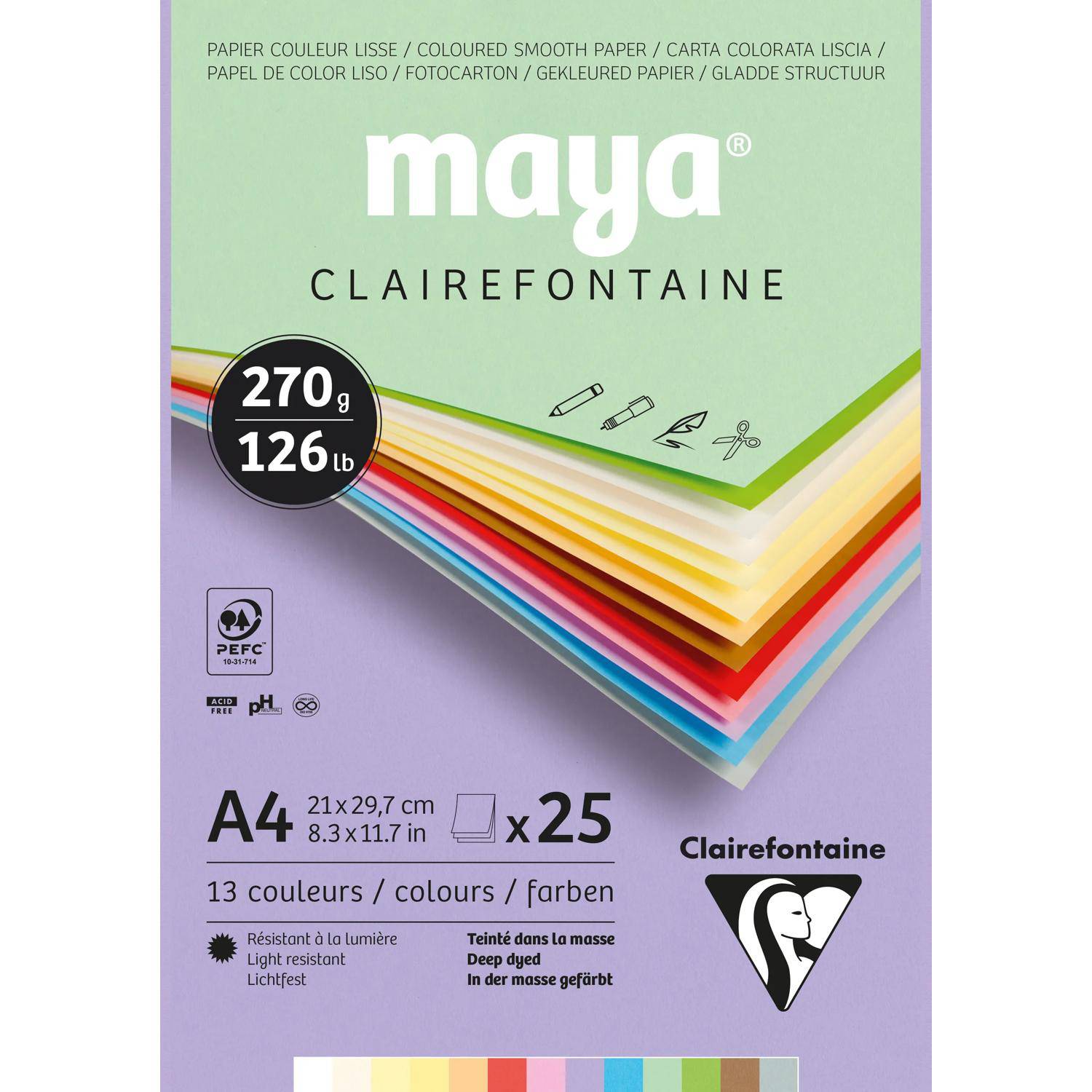 Clairefontaine 5x Block Maya 25 Blatt A4 270g Sortierung Pastell 975336C