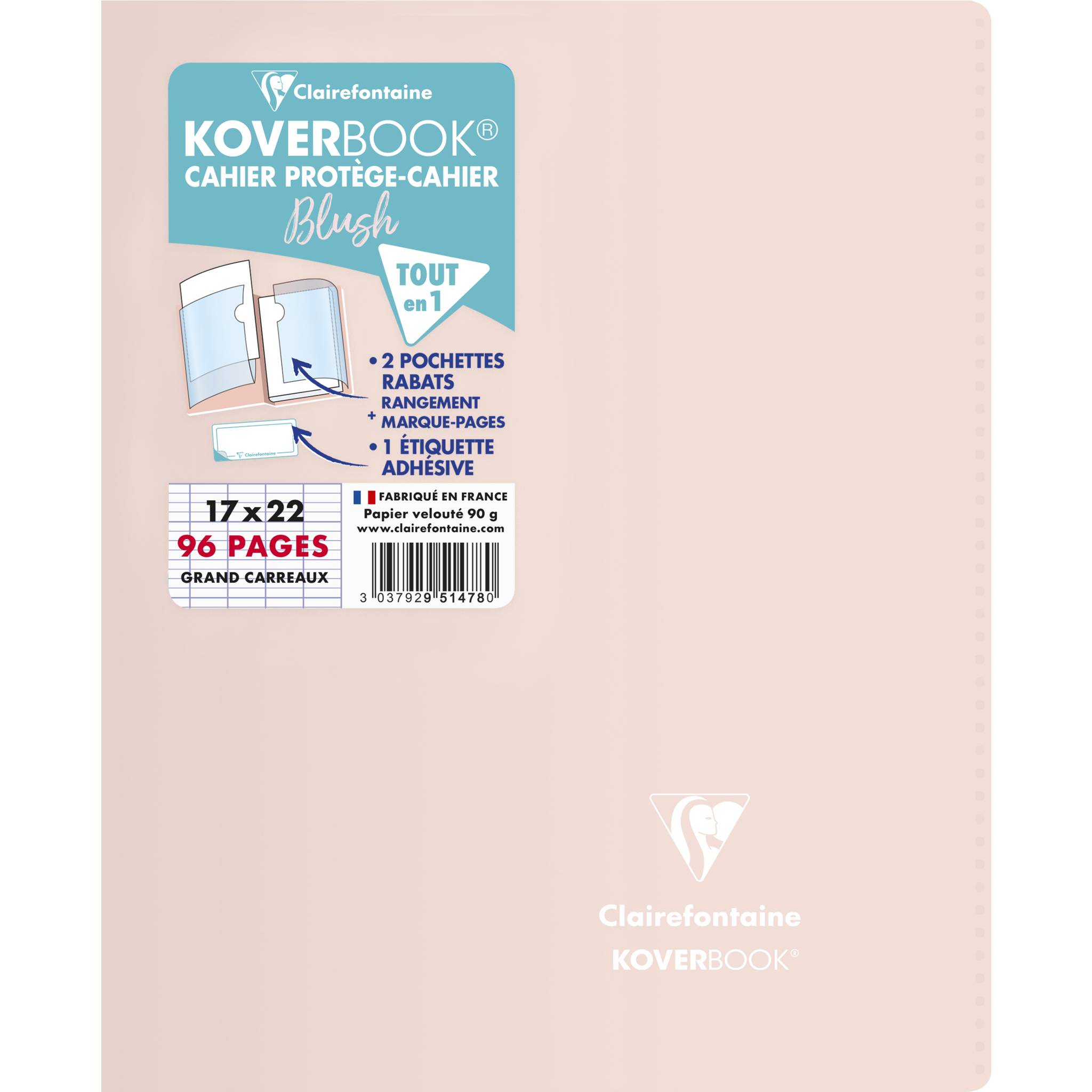 Clairefontaine 10x Koverbook Heft 17x22cm, 48 Blatt 90g, Puderrosa/Minze 951478C