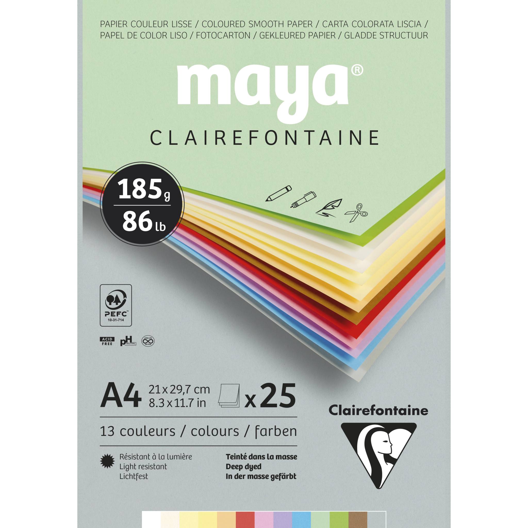 Clairefontaine 5x Block Maya 25 Blatt A4 185g Sortierung Pastell 975334C