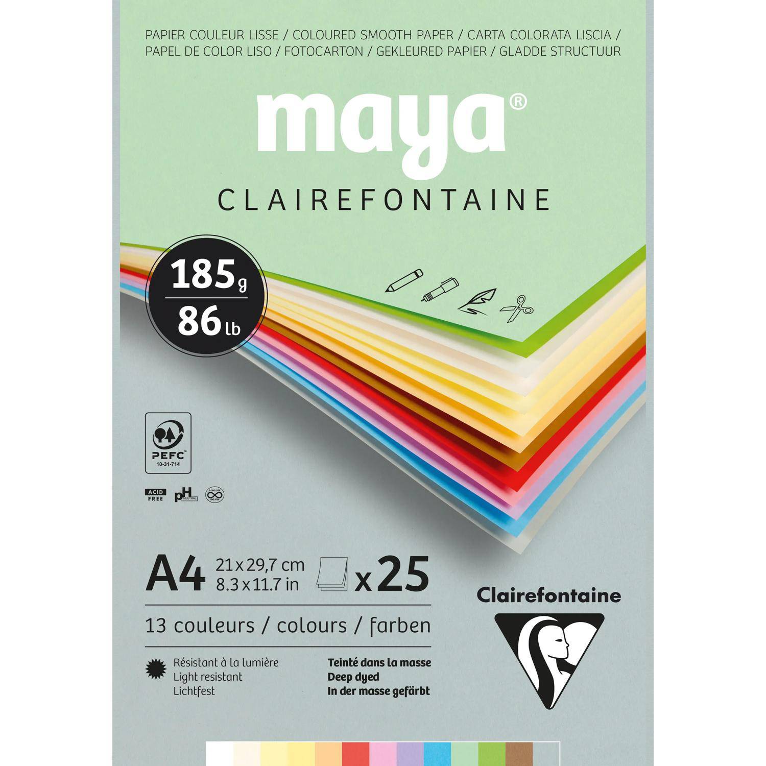 Clairefontaine 5x Block Maya 25 Blatt A4 185g Sortierung Pastell 975334C