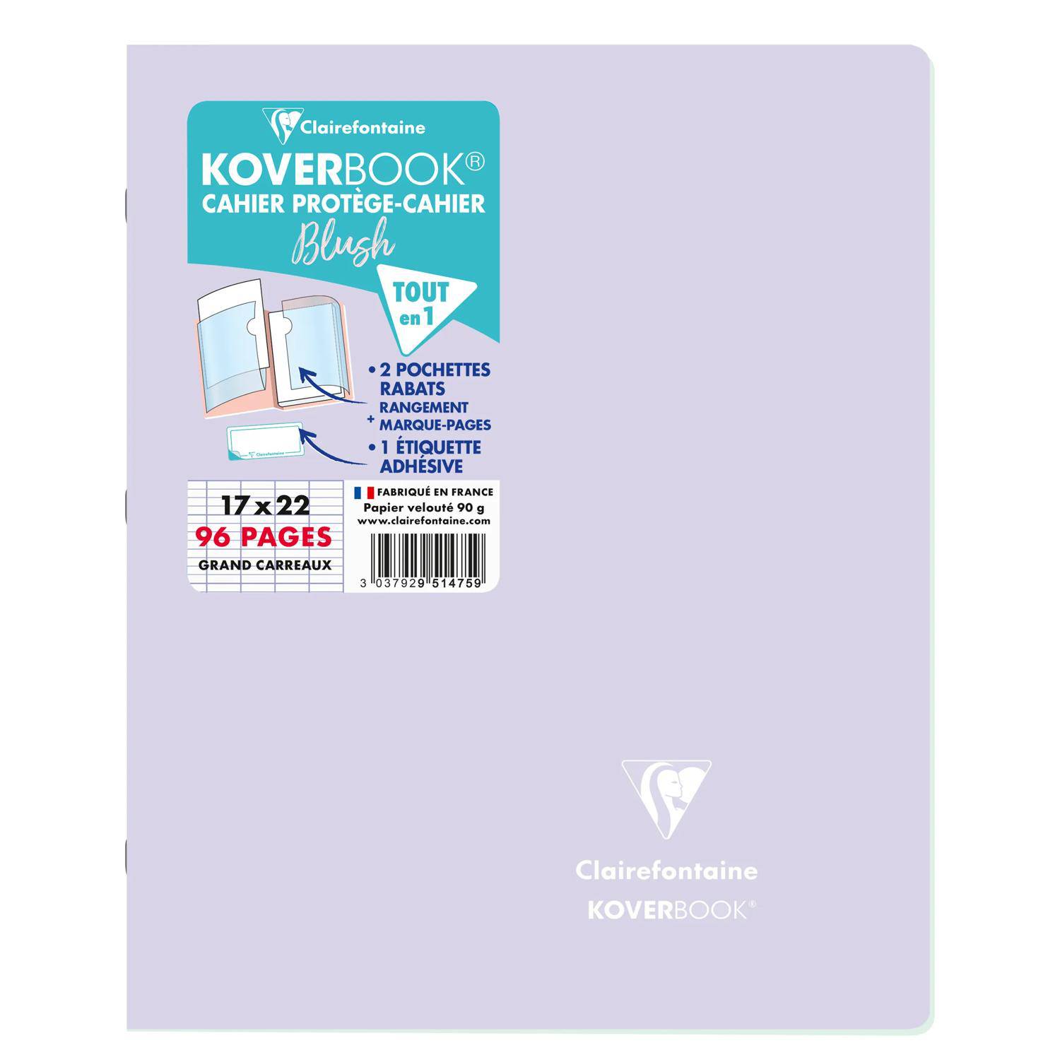 Lavendelfarben Clairefontaine Koverbook Notizbucheinband mit Etikett, das „17 x 22