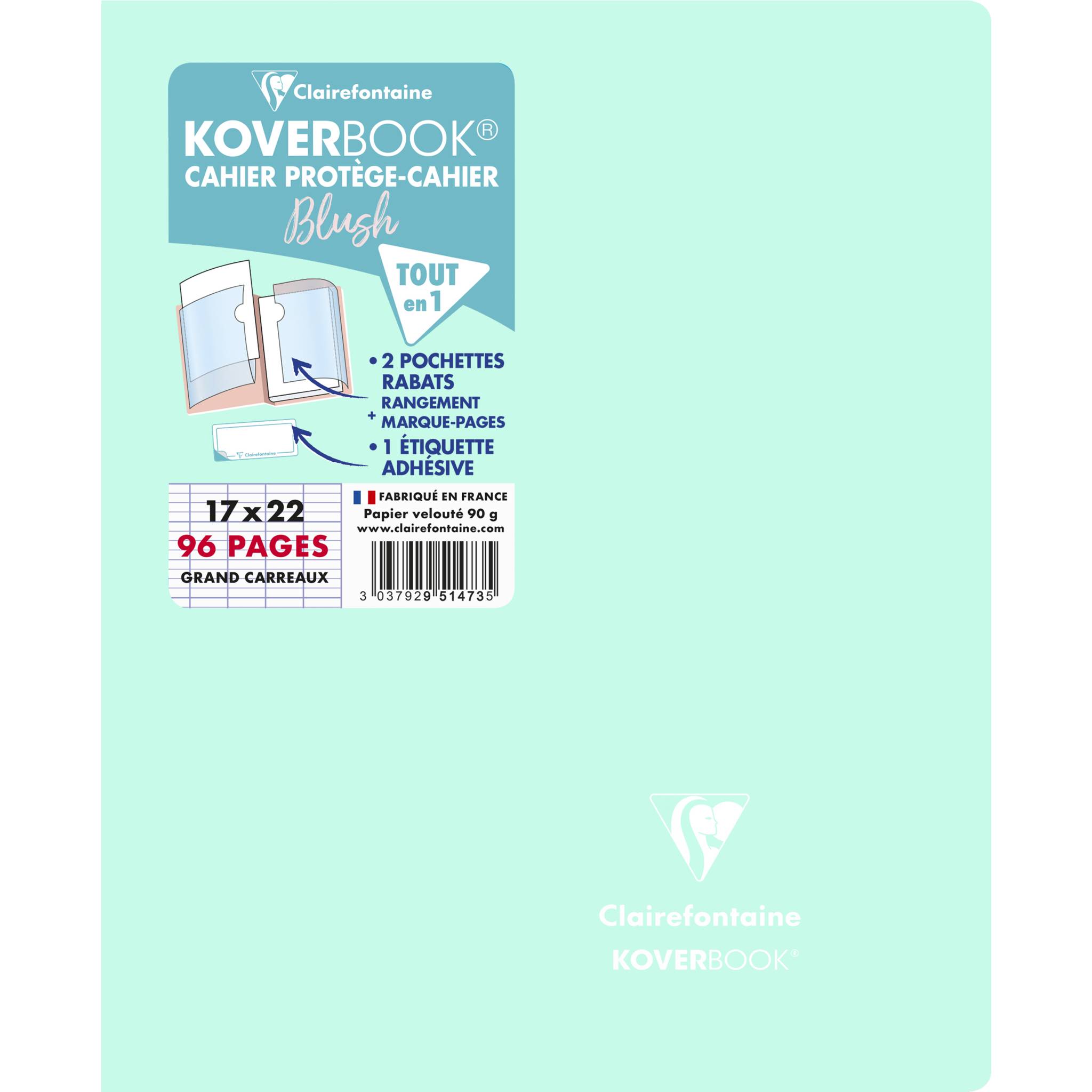Clairefontaine 10x Koverbook Heft 17x22cm, 48 Blatt 90g, Minze/Puderrosa 951473C