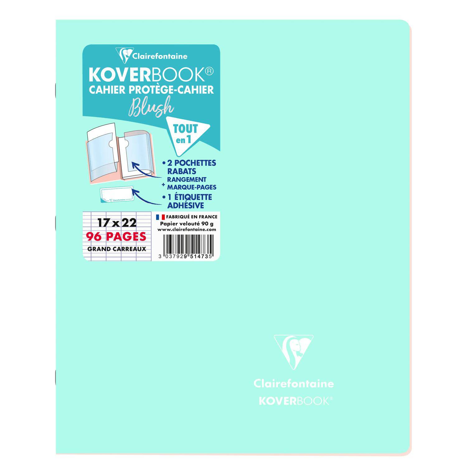 Clairefontaine 10x Koverbook Heft 17x22cm, 48 Blatt 90g, Minze/Puderrosa 951473C