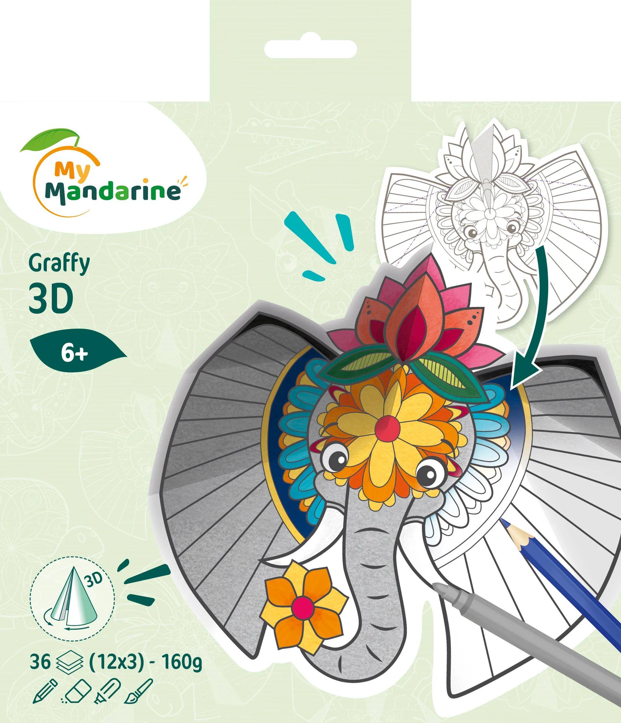 Avenue Mandarine 5x Graffy Pop Mandala 3D, Tiere der Savanne - Mehrfarbig GY106C
