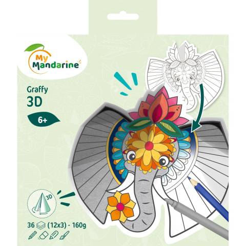 Avenue Mandarine 5x Graffy Pop Mandala 3D, Tiere der Savanne - Mehrfarbig GY106C