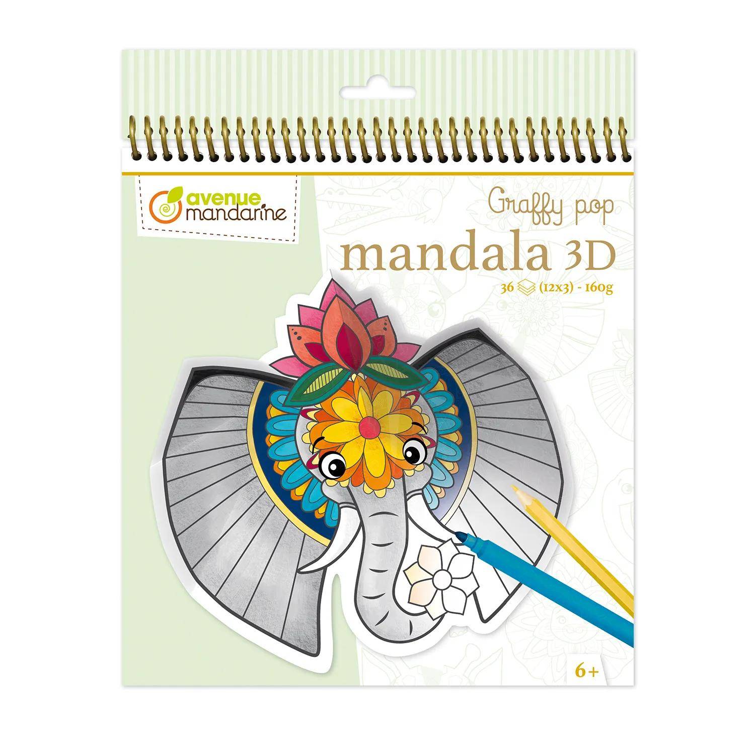 Avenue Mandarine 5x Graffy Pop Mandala 3D, Tiere der Savanne - Mehrfarbig GY106C