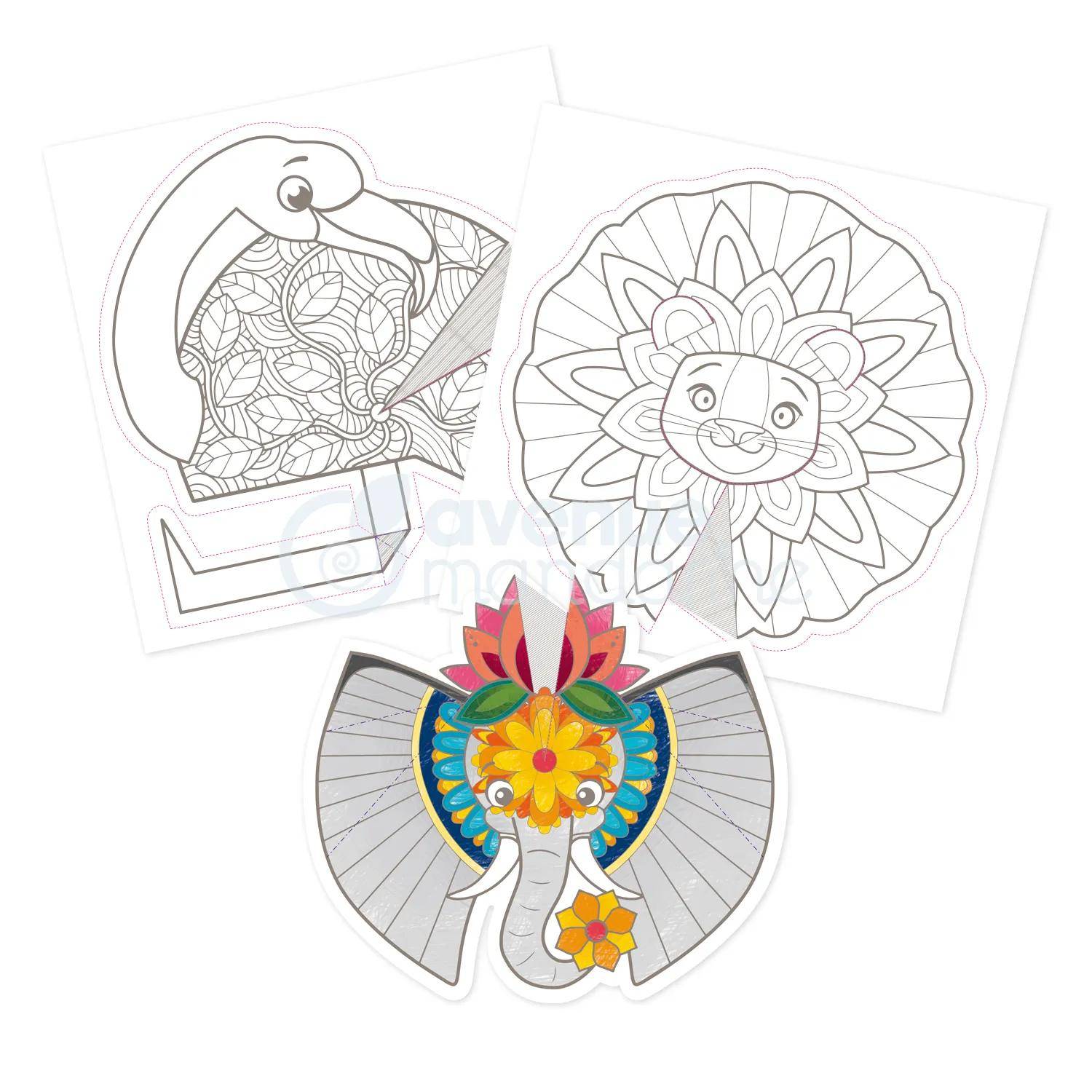 Avenue Mandarine 5x Graffy Pop Mandala 3D, Tiere der Savanne - Mehrfarbig GY106C