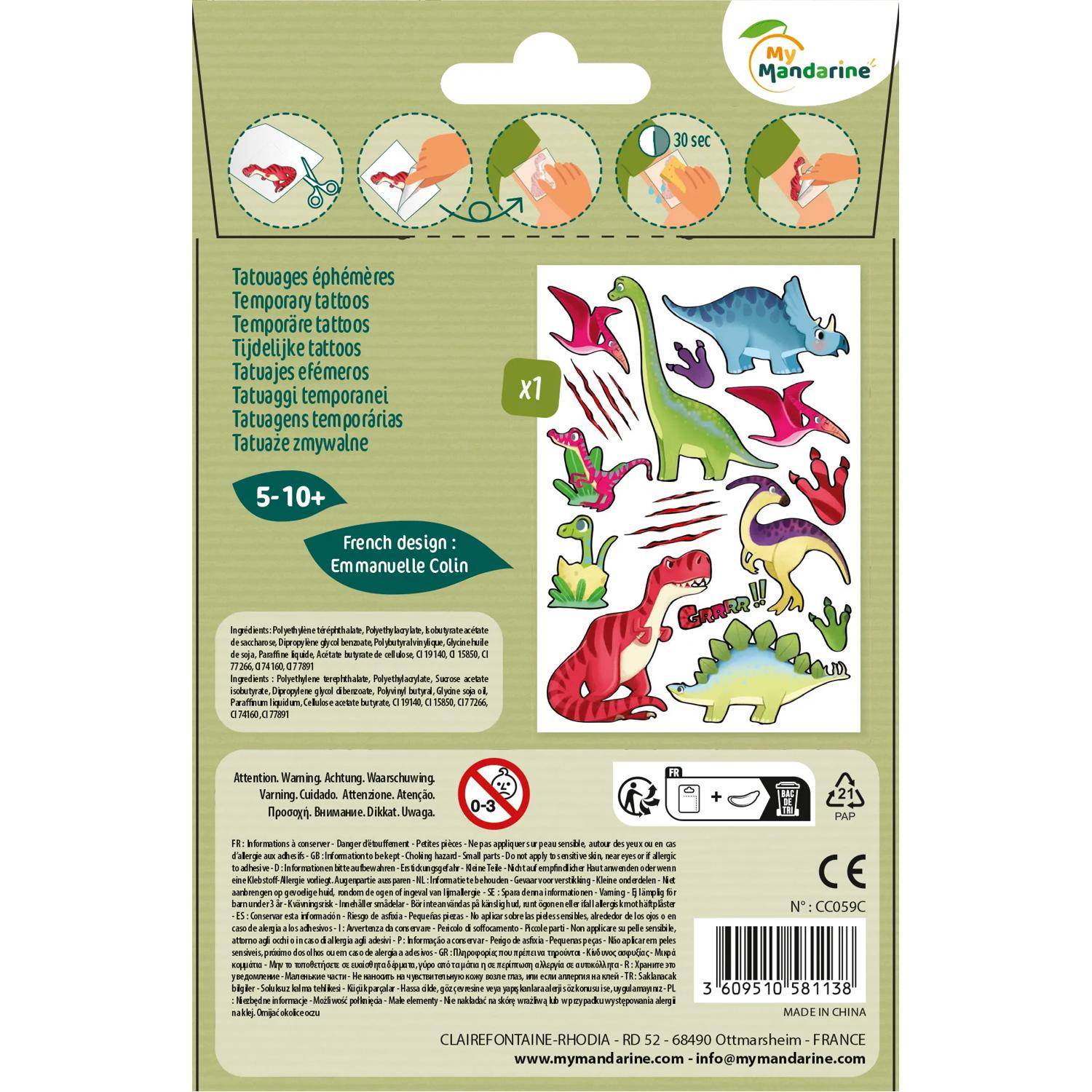 Avenue Mandarine 10x Tattoo Mania, Dinosaurier - Mehrfarbig CC059C