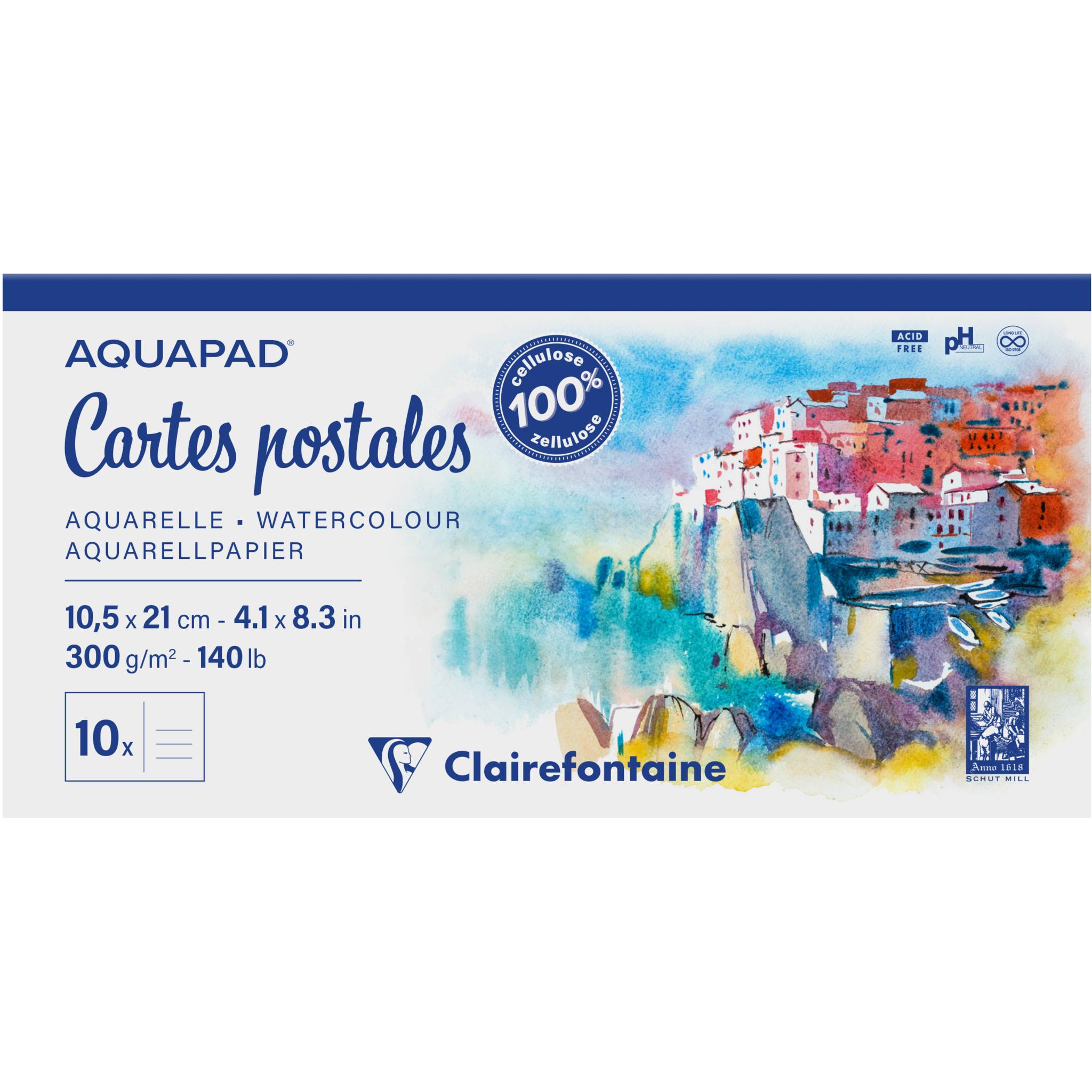 Clairefontaine 5x Postkarten, geleimter Block 10,5x21 cm, 10 Blatt 975955C