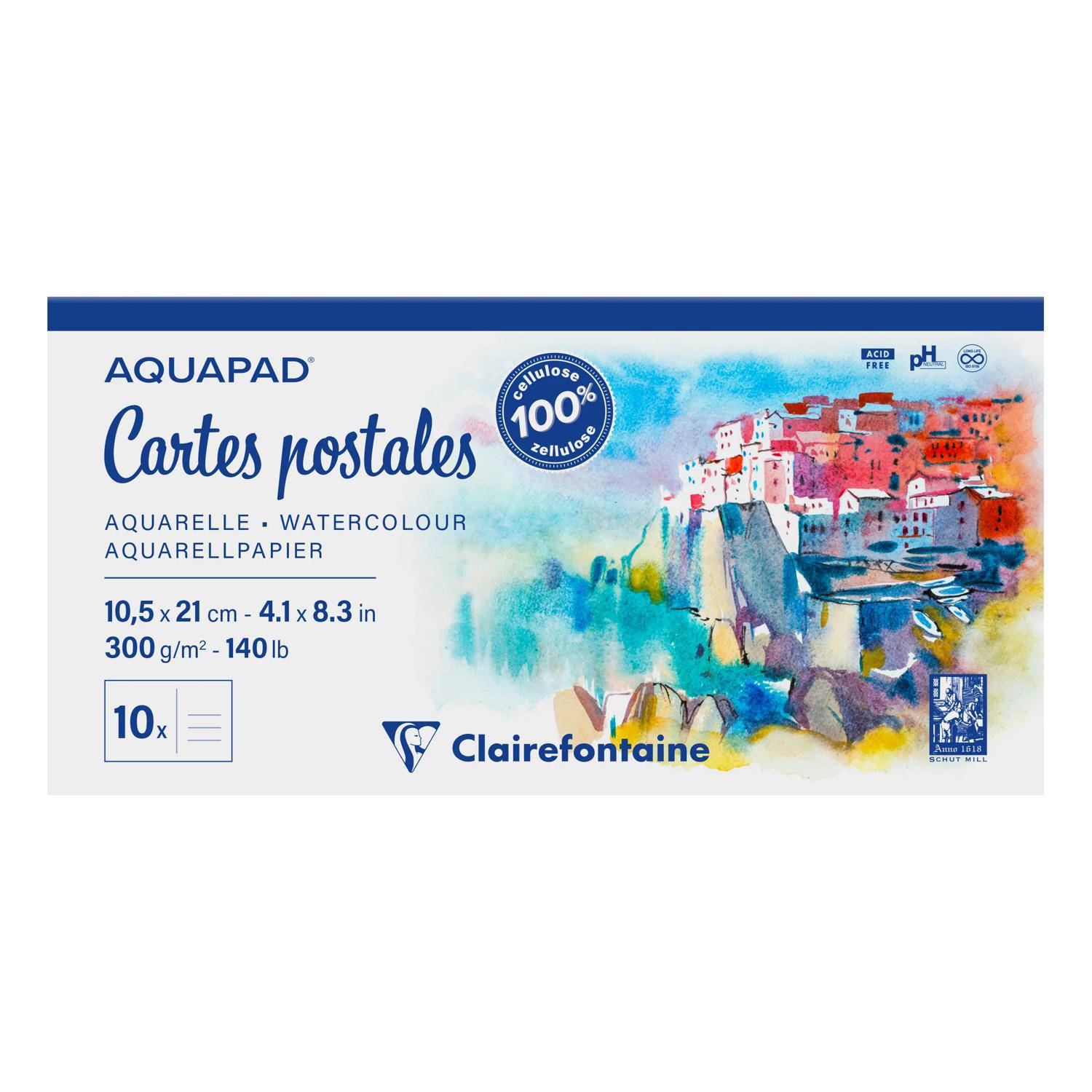 Clairefontaine 5x Postkarten, geleimter Block 10,5x21 cm, 10 Blatt 975955C