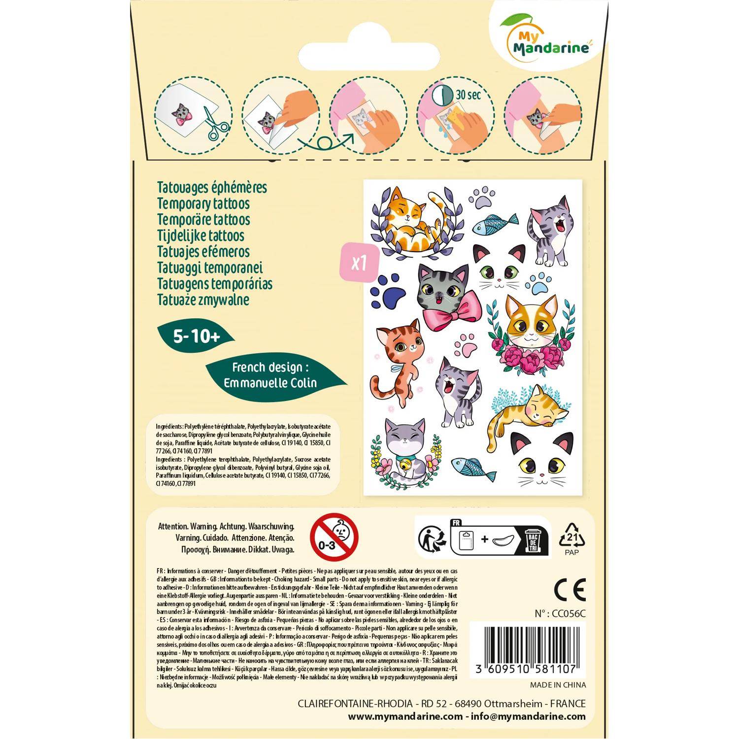 Avenue Mandarine 10x Tattoo' Mania, Katzen - Mehrfarbig CC056C