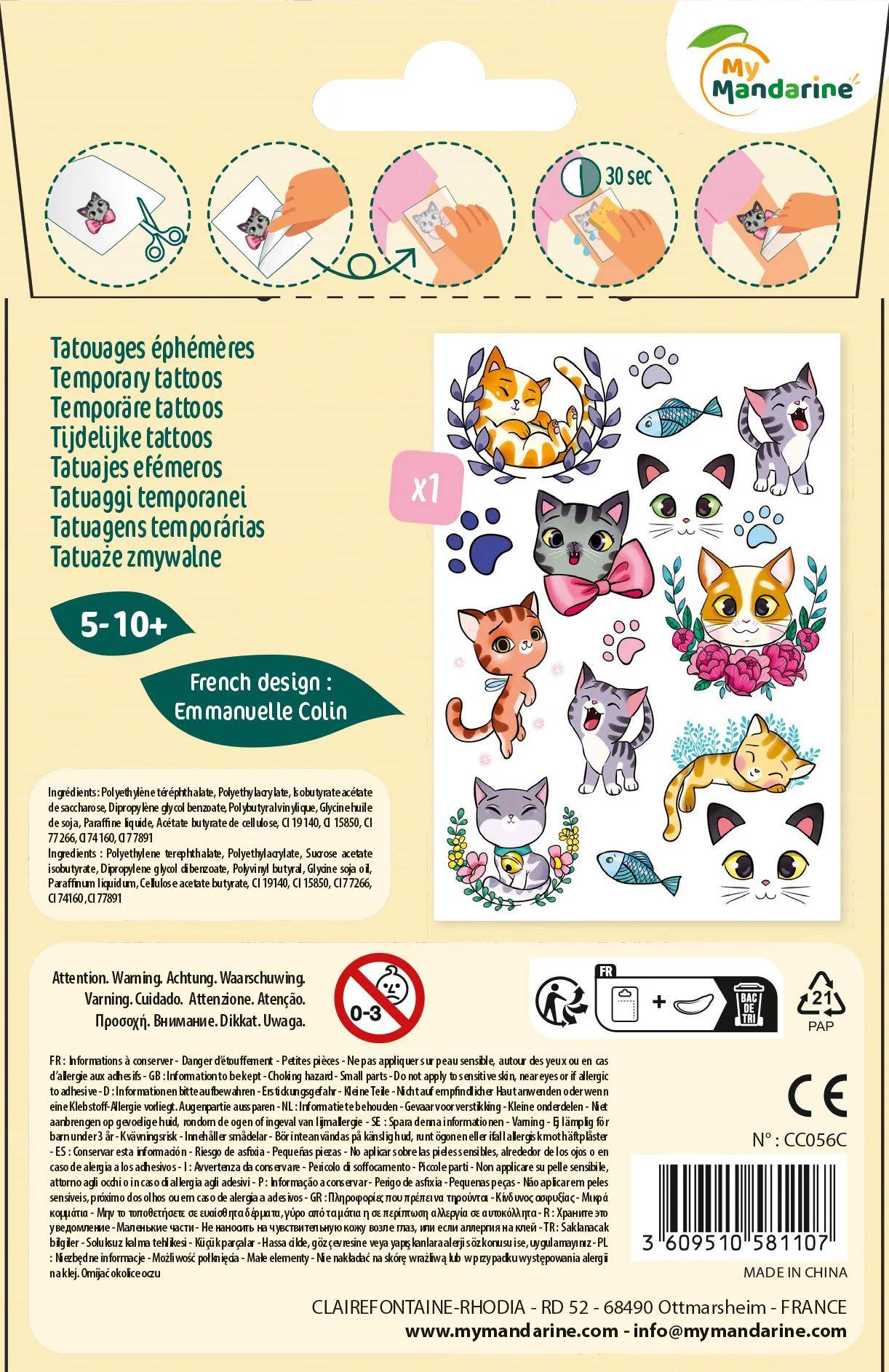 Avenue Mandarine 10x Tattoo' Mania, Katzen - Mehrfarbig CC056C