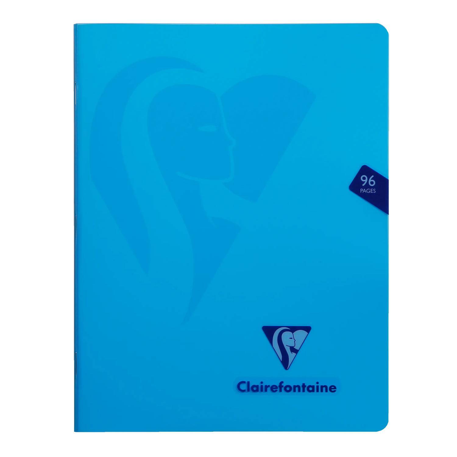 Blauer Clairefontaine Notizbucheinband mit der Aufschrift „96 Seiten" und Logo auf der Vorderseite.