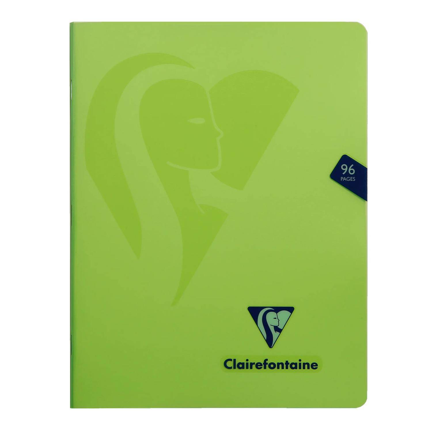 Grünes Clairefontaine-Notizbuch mit feiner Schwanen-Grafik, 96-Seiten-Etikett und abgerundeten Ecken.