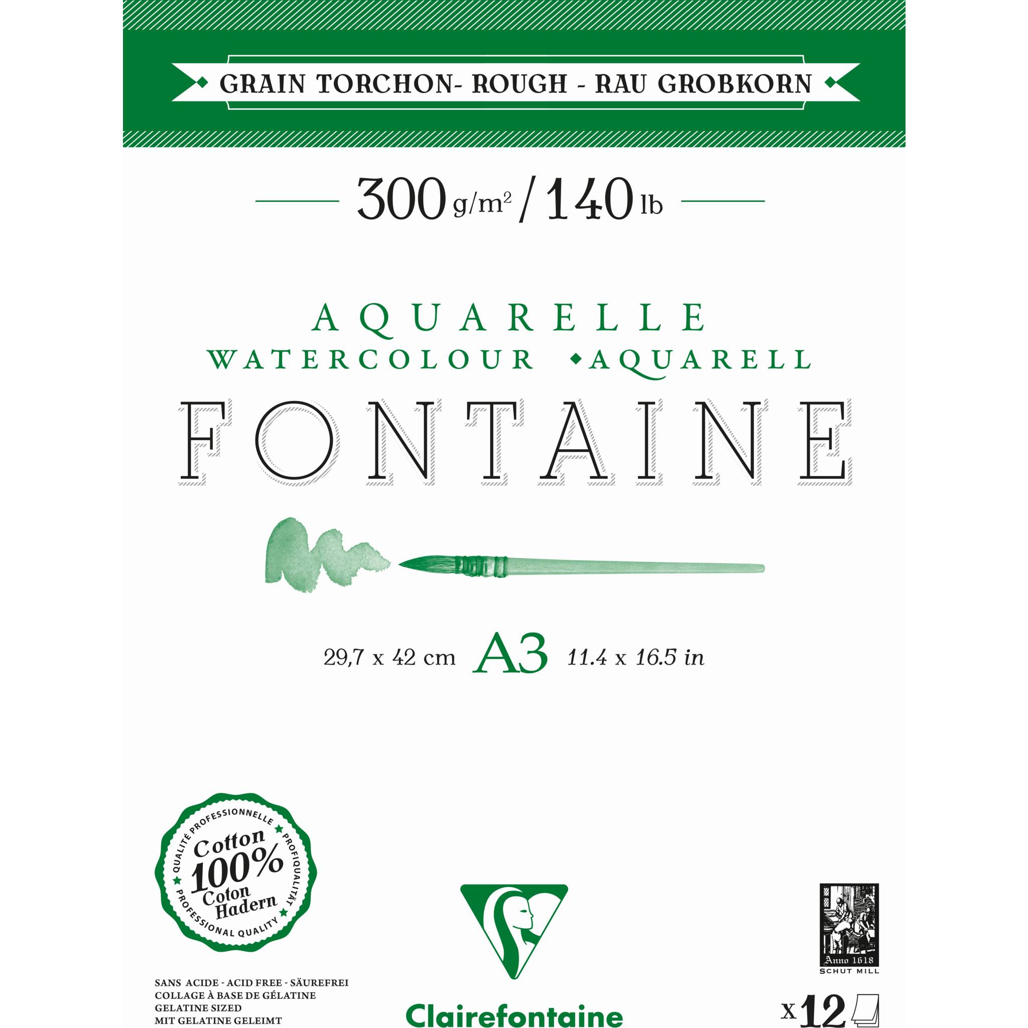 Clairefontaine 5x Aquarellblock 2-seitig geleimt A3, 12 Blatt weiß 975952C