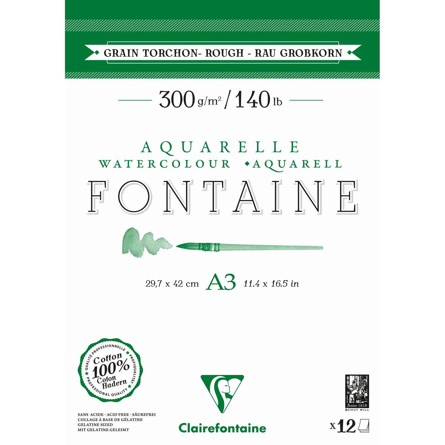 Clairefontaine 5x Aquarellblock 2-seitig geleimt A3, 12 Blatt weiß 975952C