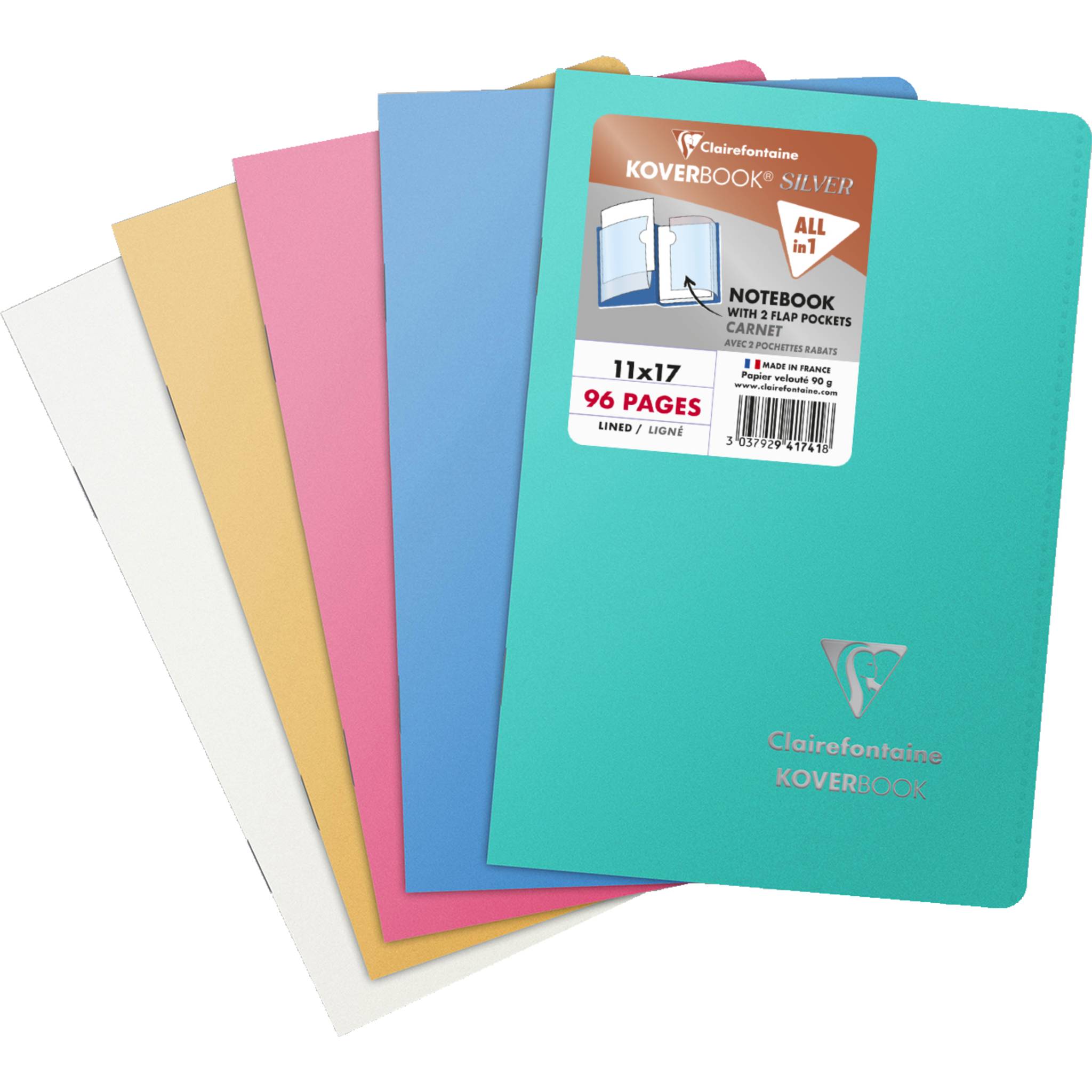 Clairefontaine 10x Koverbook Silver 11x17, 48 Blatt lin. sortiert 941741C