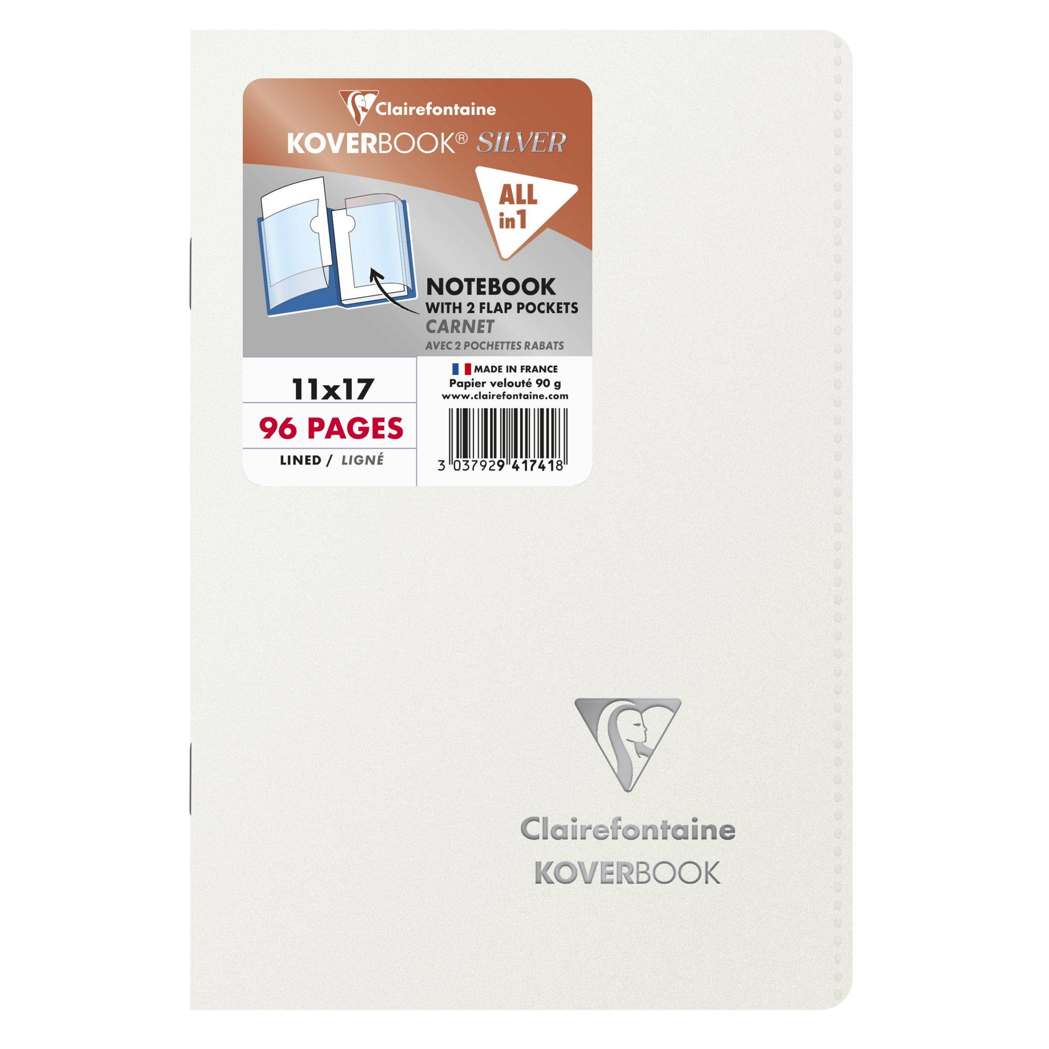 Clairefontaine 10x Koverbook Silver 11x17, 48 Blatt lin. sortiert 941741C