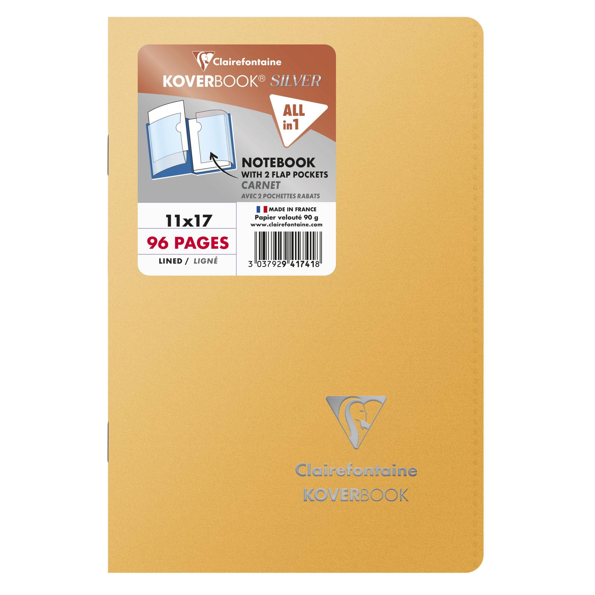 Clairefontaine 10x Koverbook Silver 11x17, 48 Blatt lin. sortiert 941741C