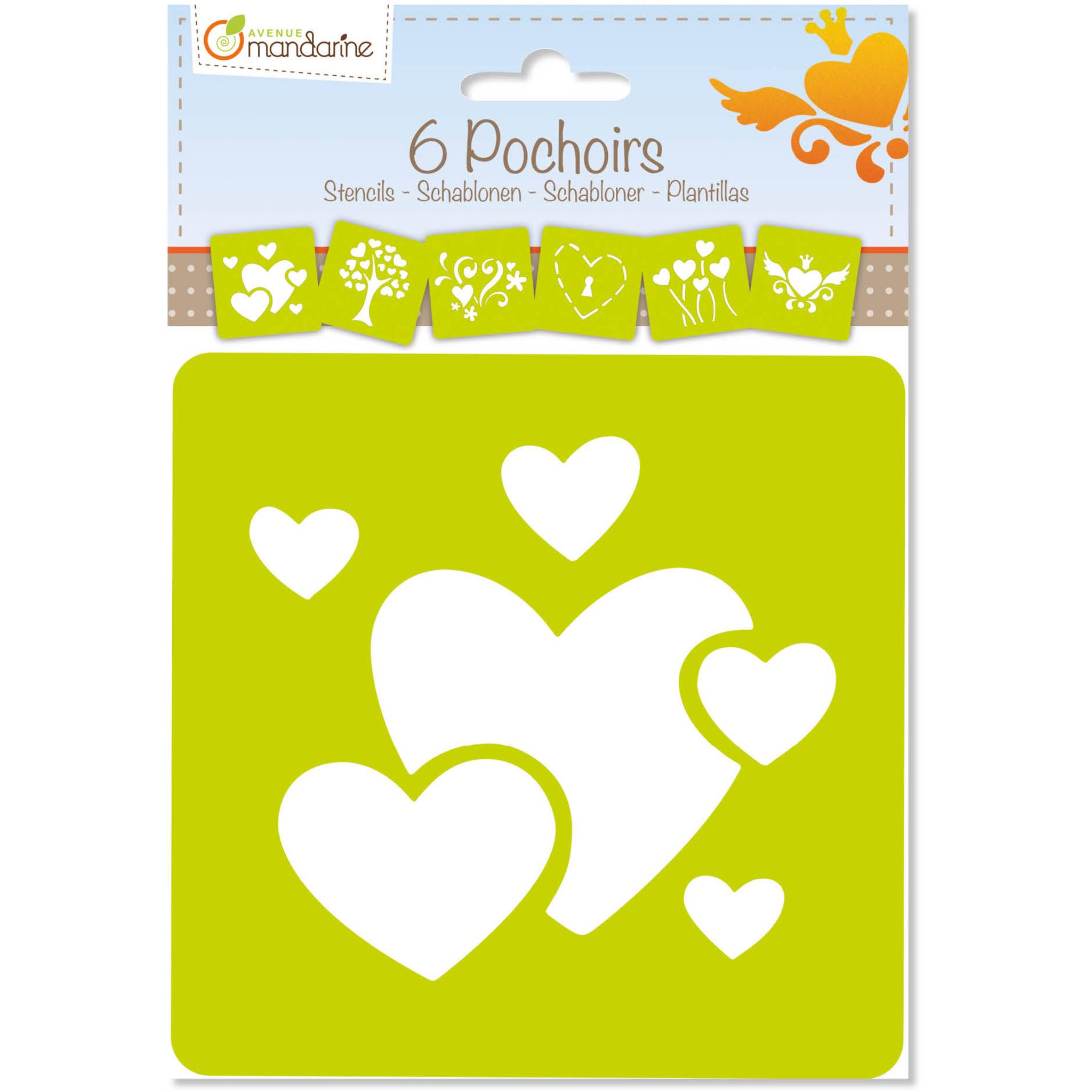 Avenue Mandarine 3x 6-teiliges Schablonenset für Kinder, Herzen - Orange 42640O