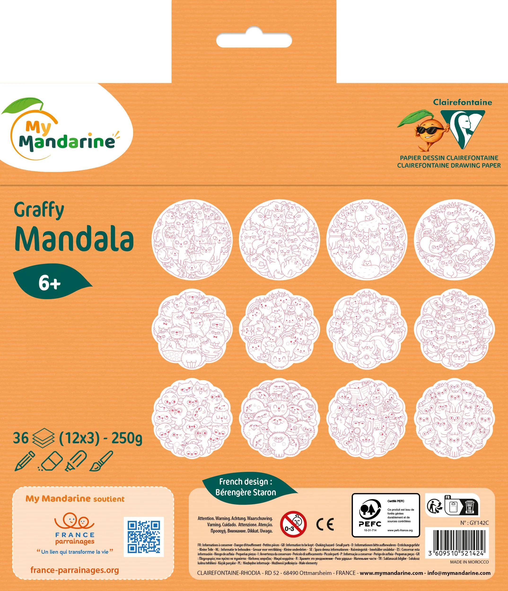Avenue Mandarine 5x Graffy Mandala, Katzen-Durcheinander - Mehrfarbig GY142C