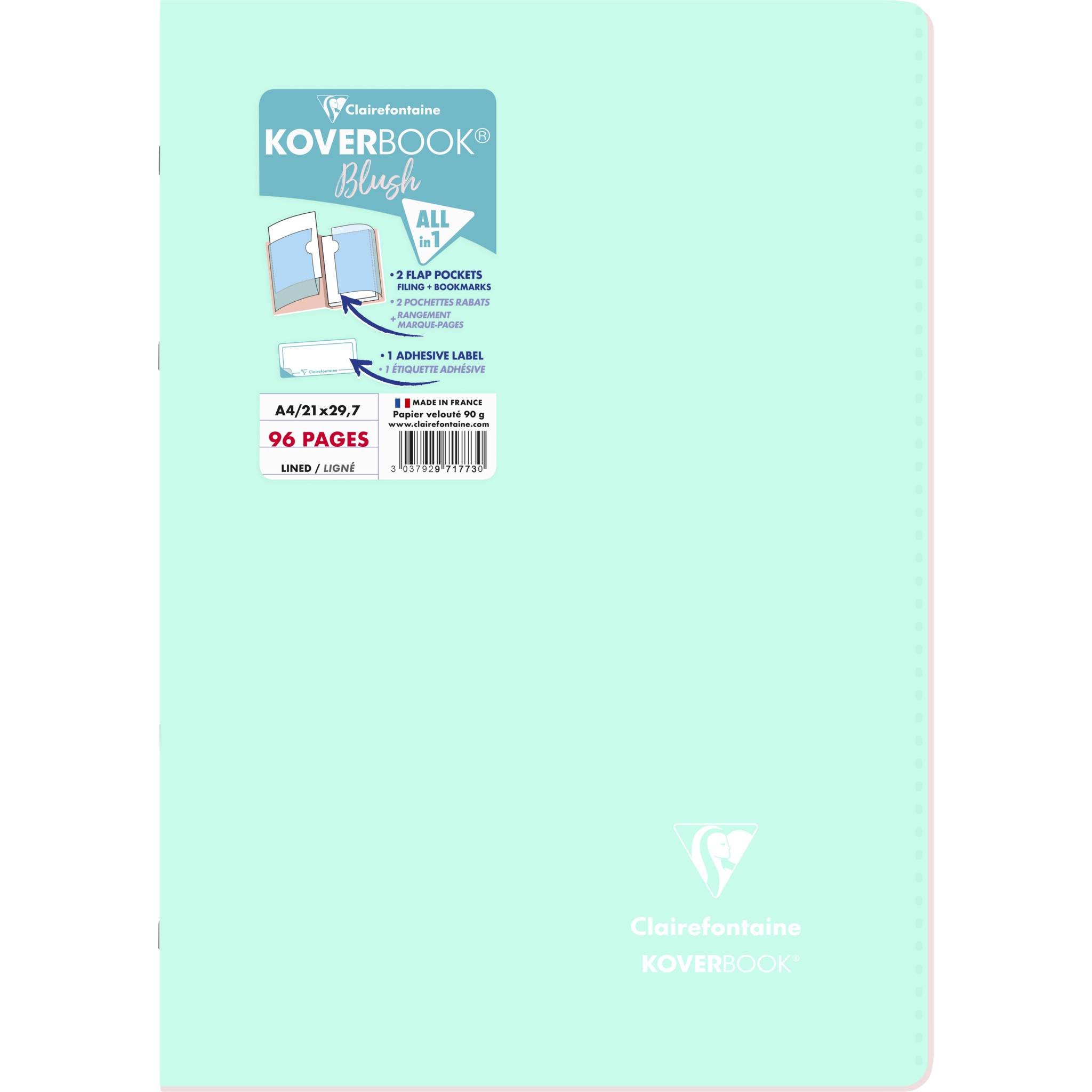 Clairefontaine 5x Koverbook Heft A4, 48 Blatt liniert Minze/Puderrosa 971773C